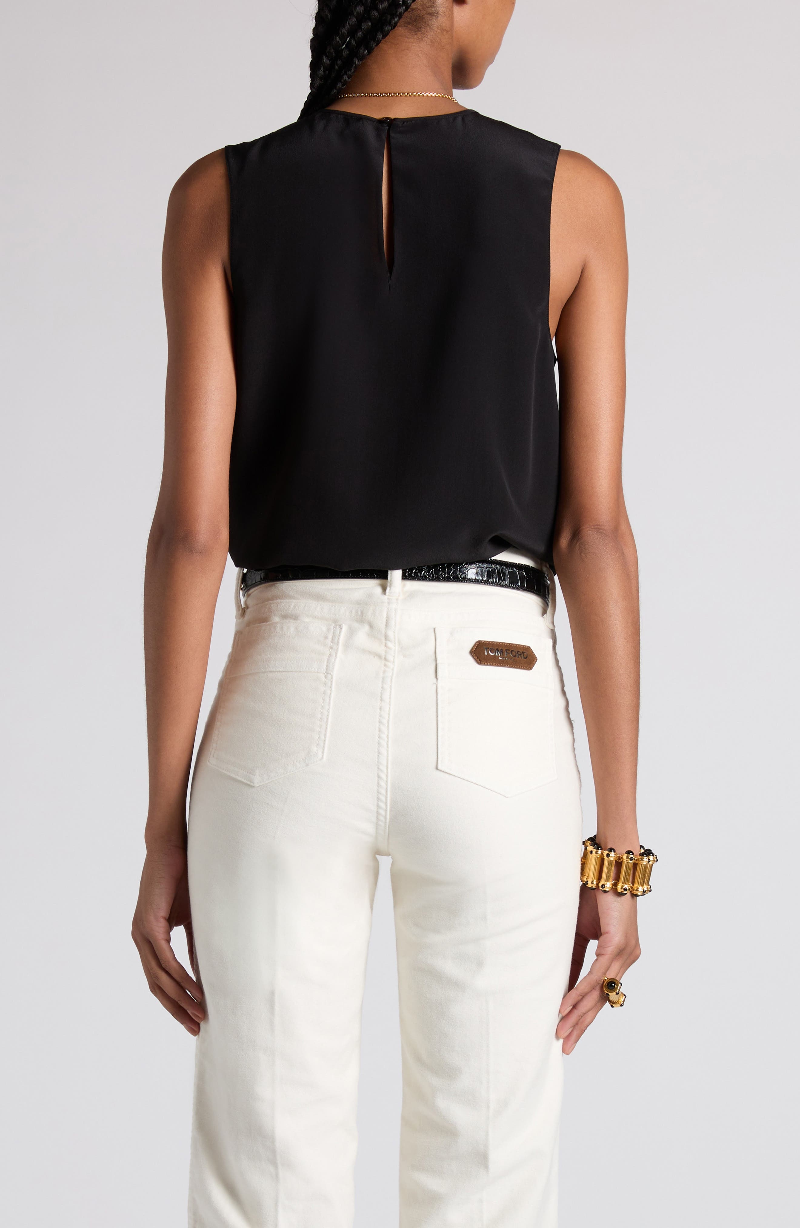 TOM FORD Silk Crêpe de Chine Sleeveless Top in Lb999 Black at Nordstrom - 3