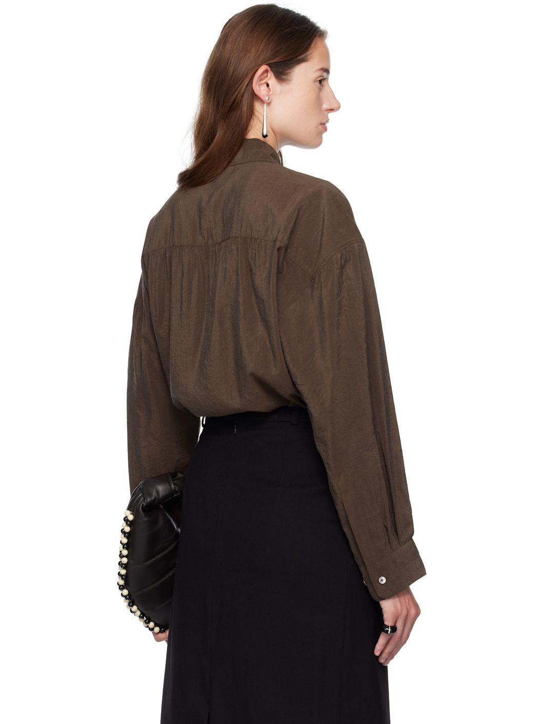 Brown Straight Collar Twisted Shirt - 3