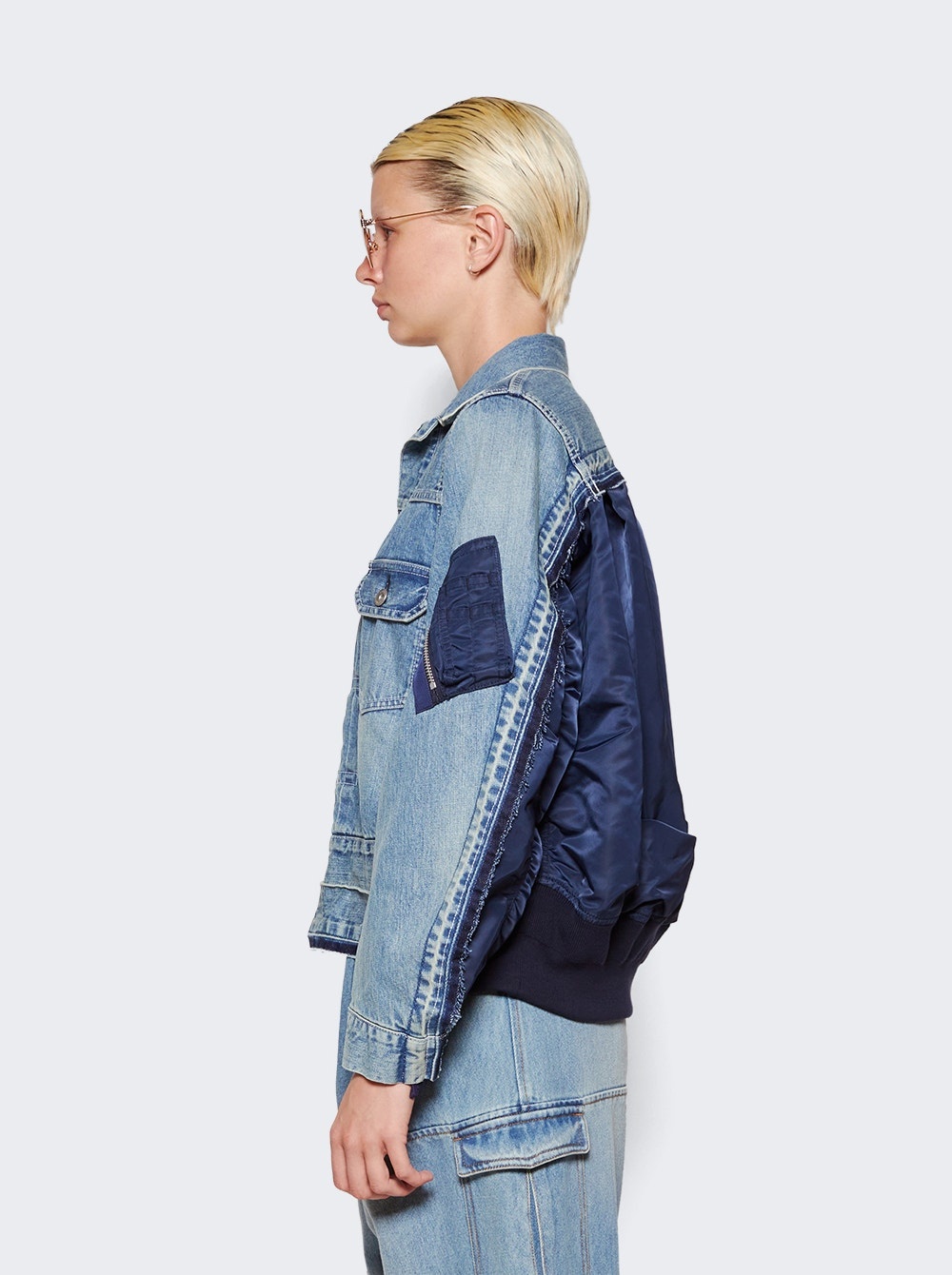 Denim And Nylon Twill Jacket Blue - 4