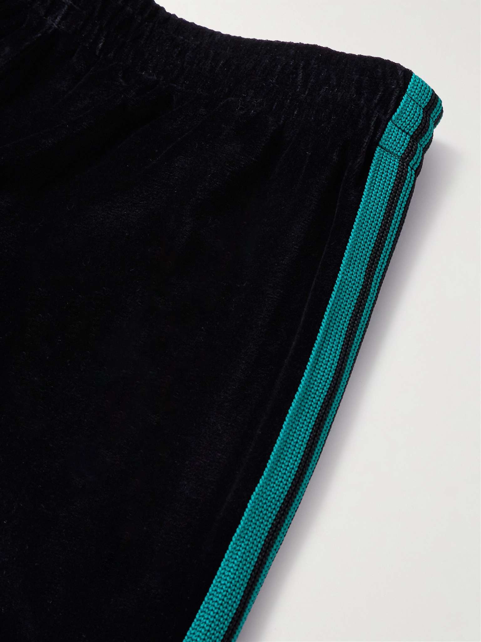 Webbing-Trimmed Logo-Embroidered Cotton-Blend Velour Track Pants - 4