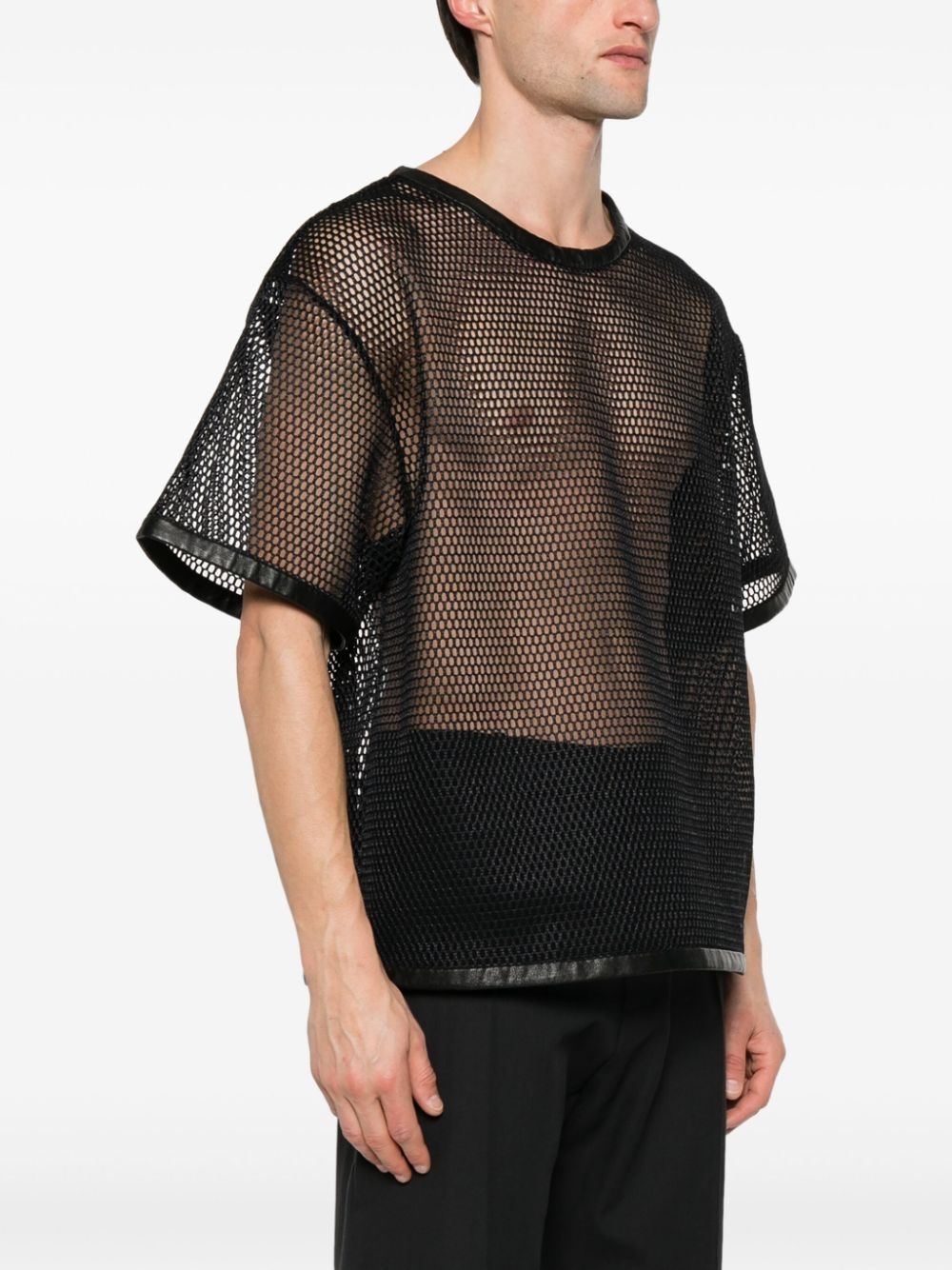 perforated leather-trim T-shirt - 3