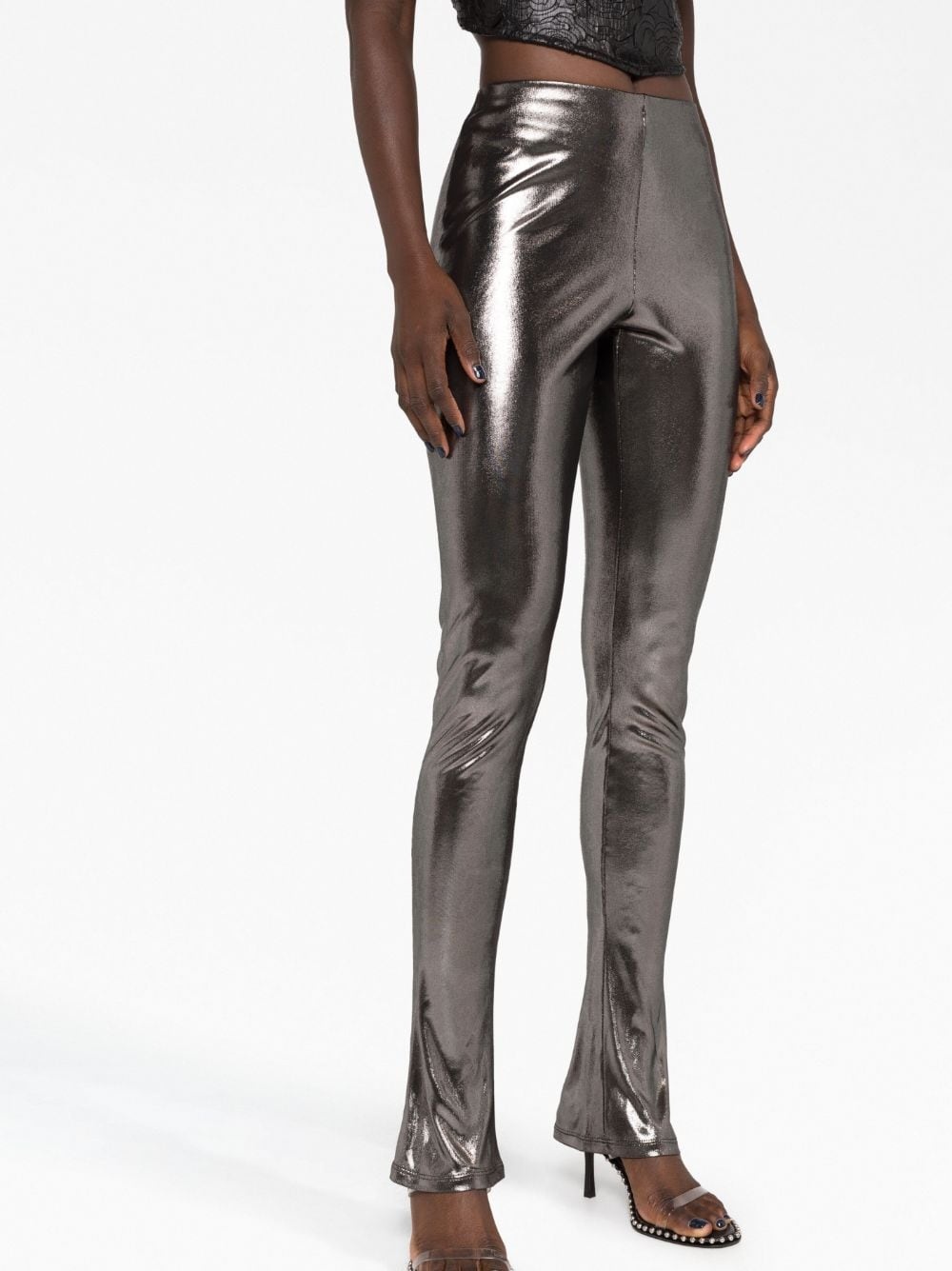 laminated-finish high-waisted trousers - 3