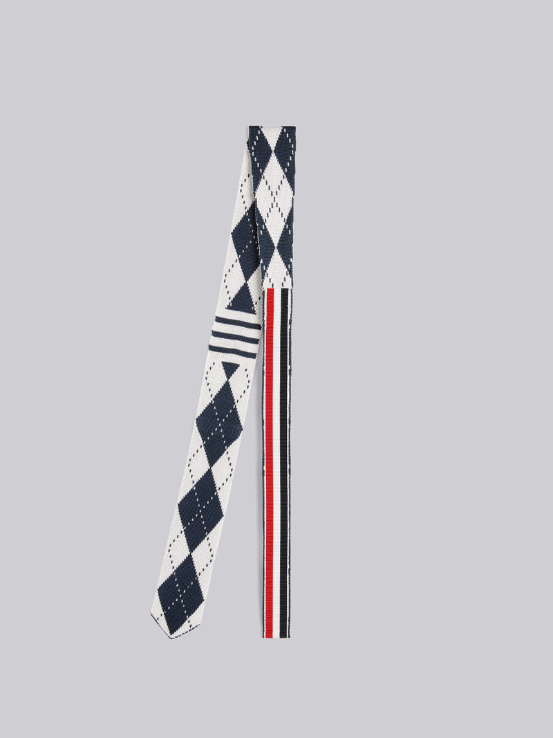 Navy Knitted Silk Jacquard Argyle 4-Bar Tie 3