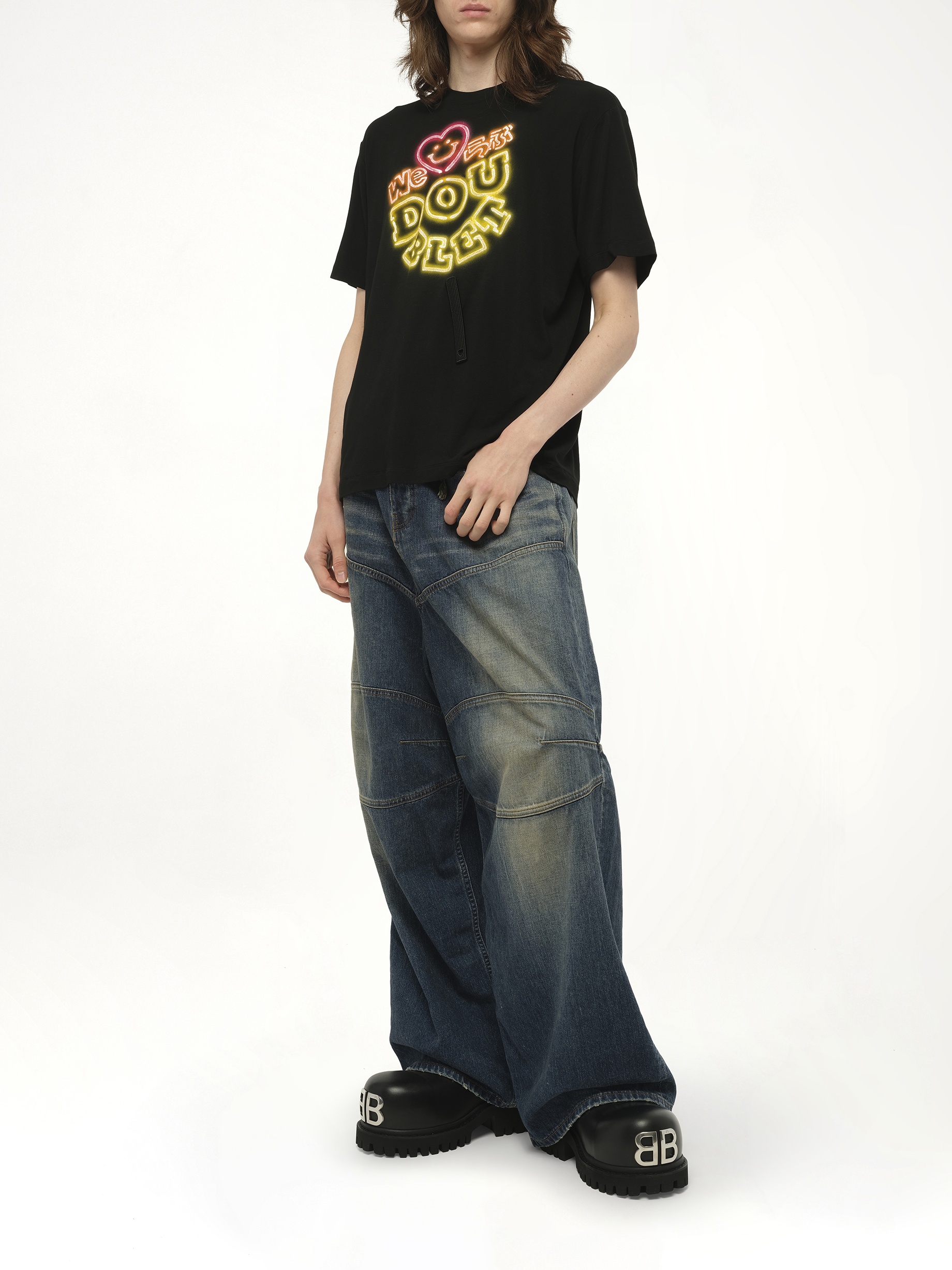 Big Doublet Neon Paint Fan Service T-Shirt in Black - 4