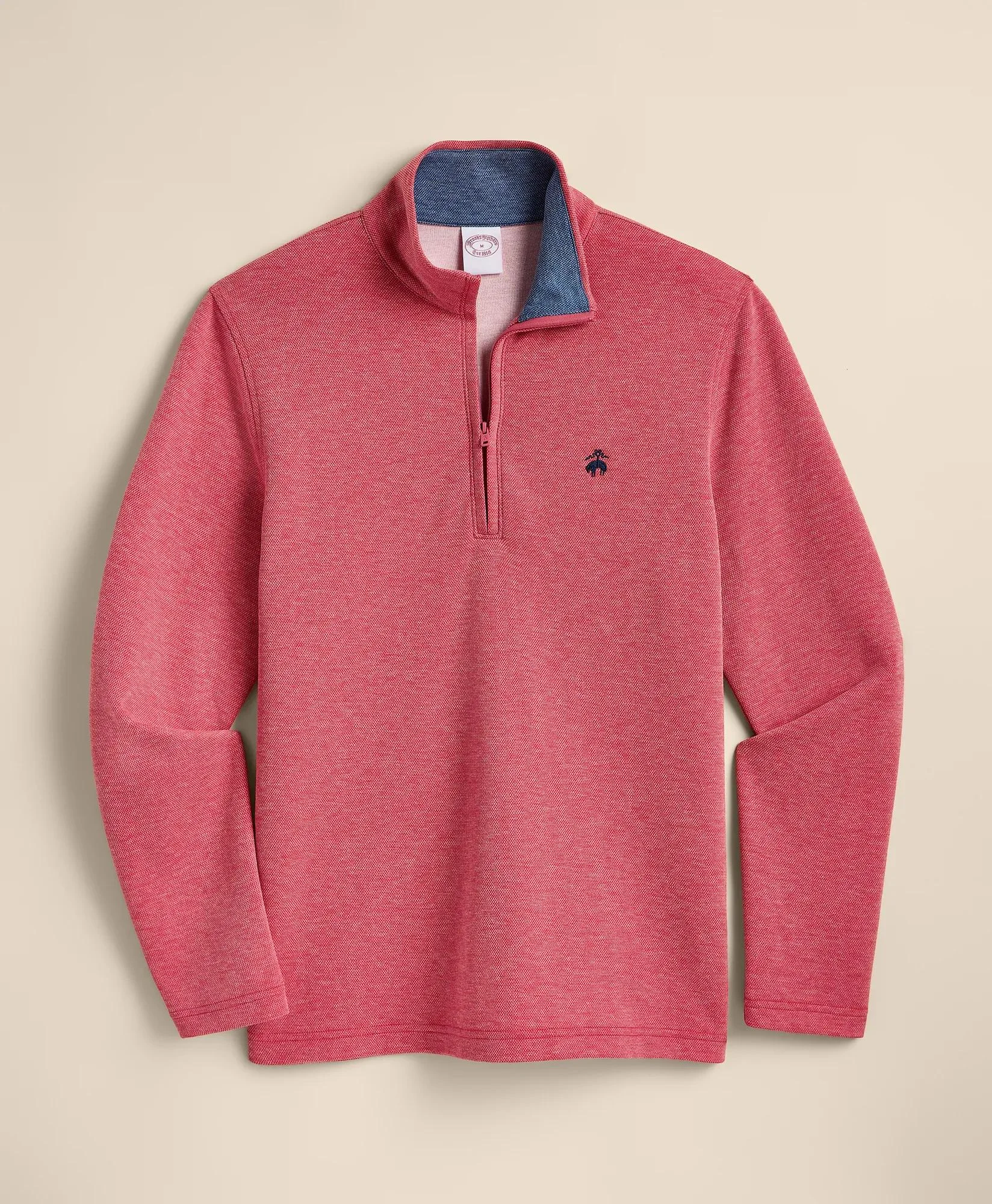 Cotton Blend Pique Quarter-Zip - 1