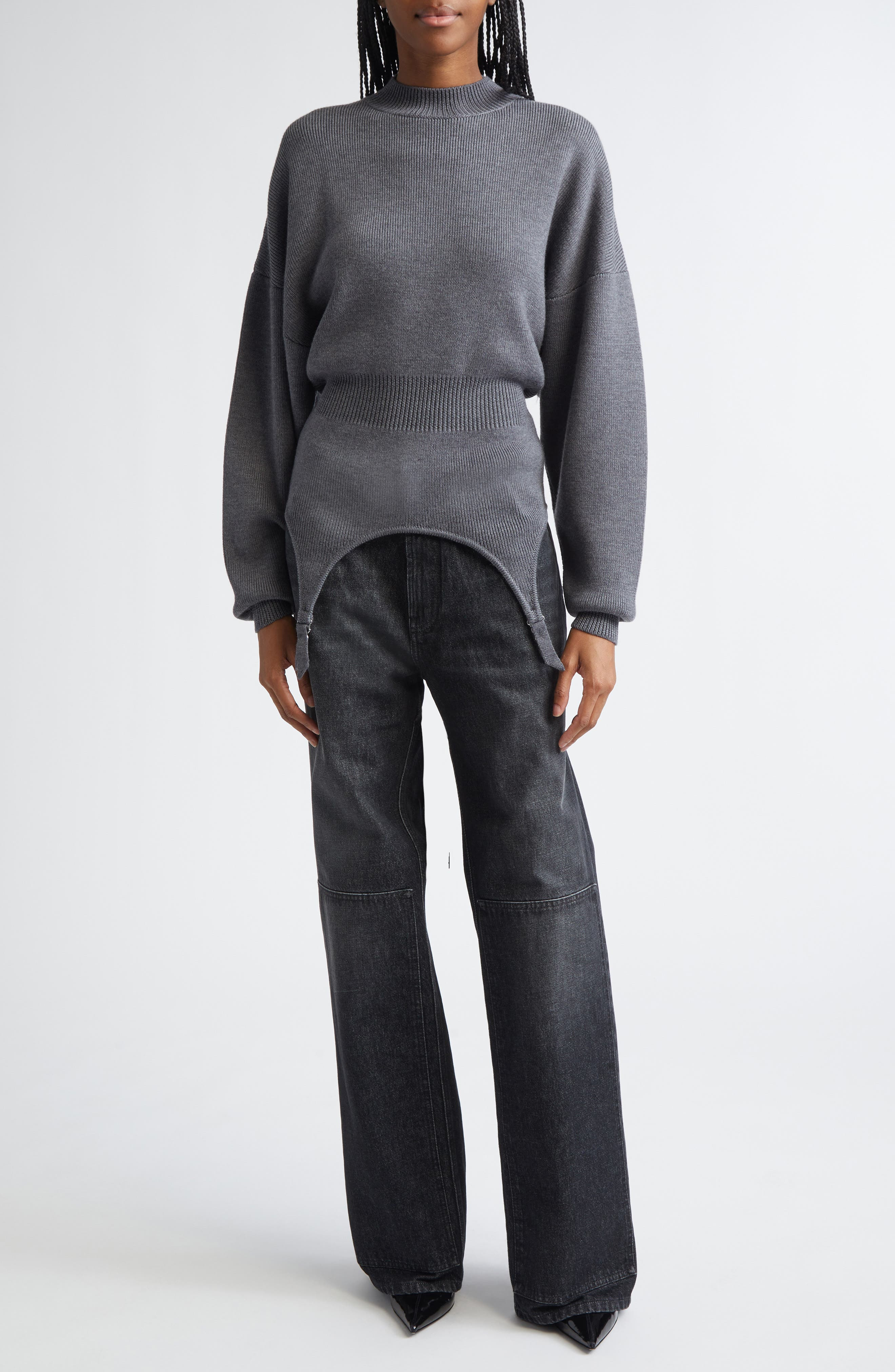 Jean Paul Gaultier Cutout Wide Leg Jeans in Vintage Black at Nordstrom - 8