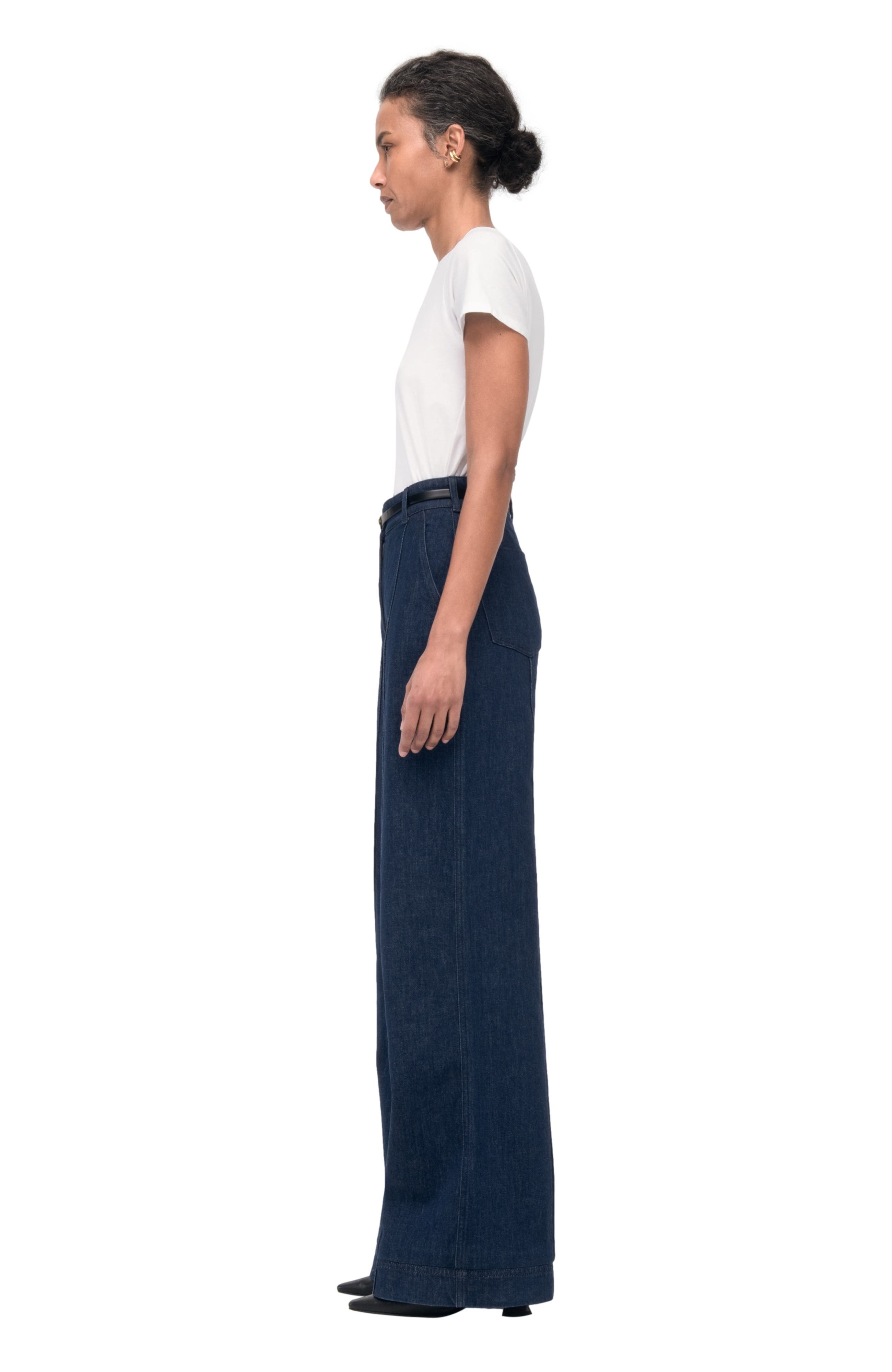 Another Tomorrow HIGH WAISTED DENIM TROUSER in Dark Wash at Nordstrom - 3
