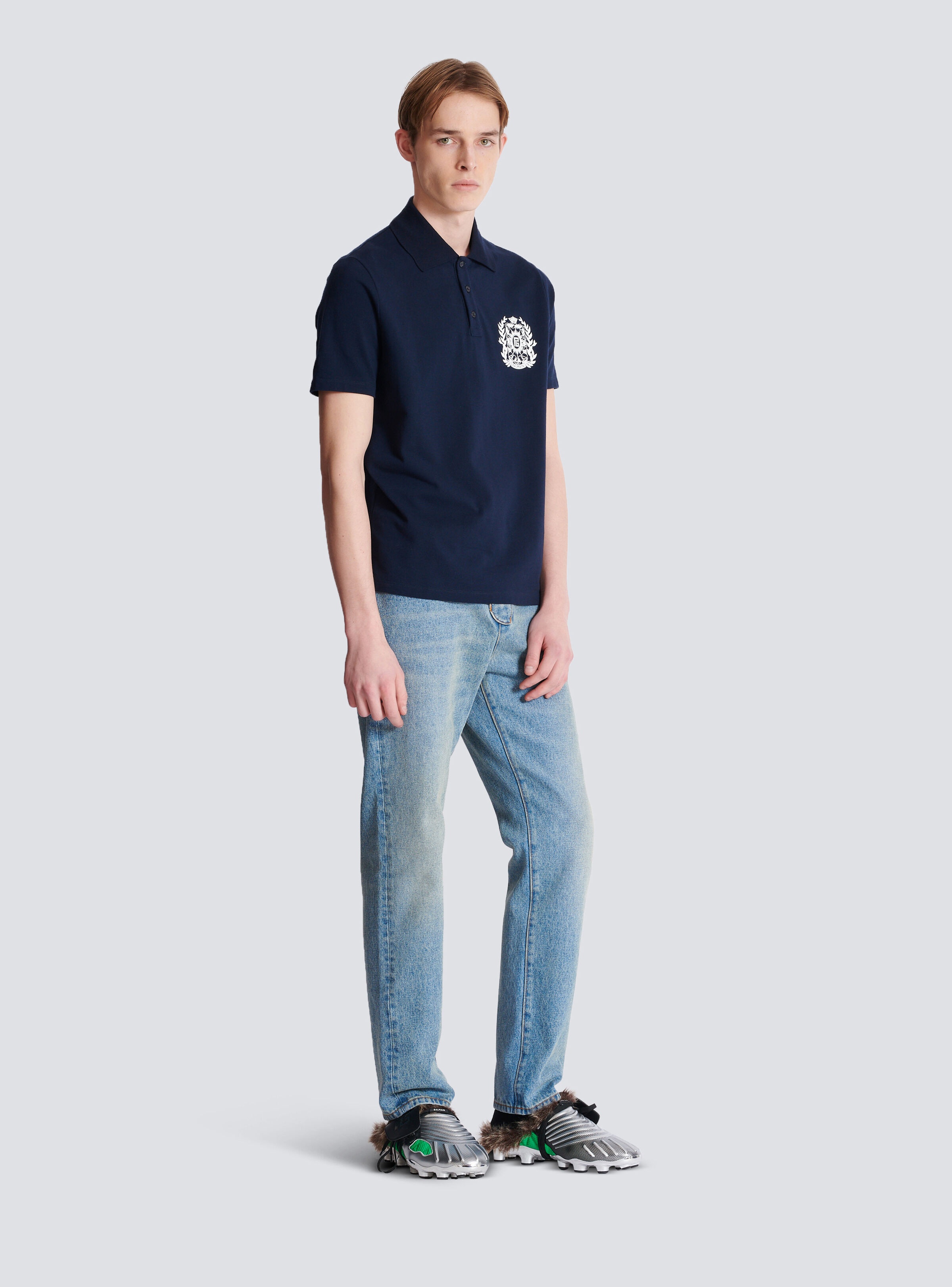 Cotton polo shirt with Écusson print - 3