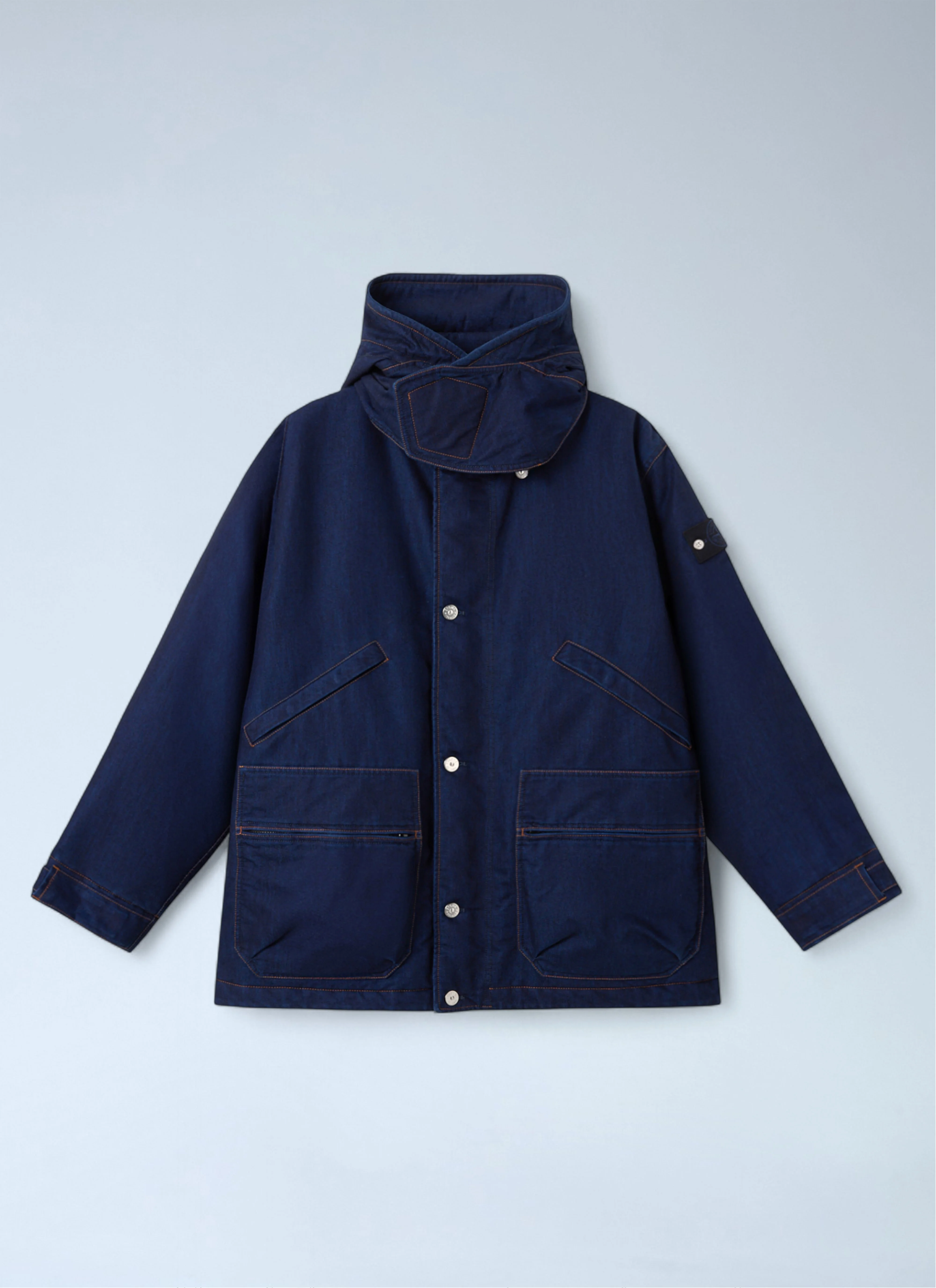 Denim Hooded Short Parka Jacket - 1