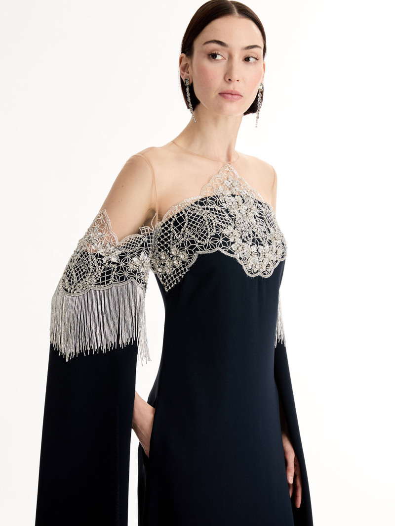 PORCELAIN FLOWER LATTICE FRINGE CAFTAN 5
