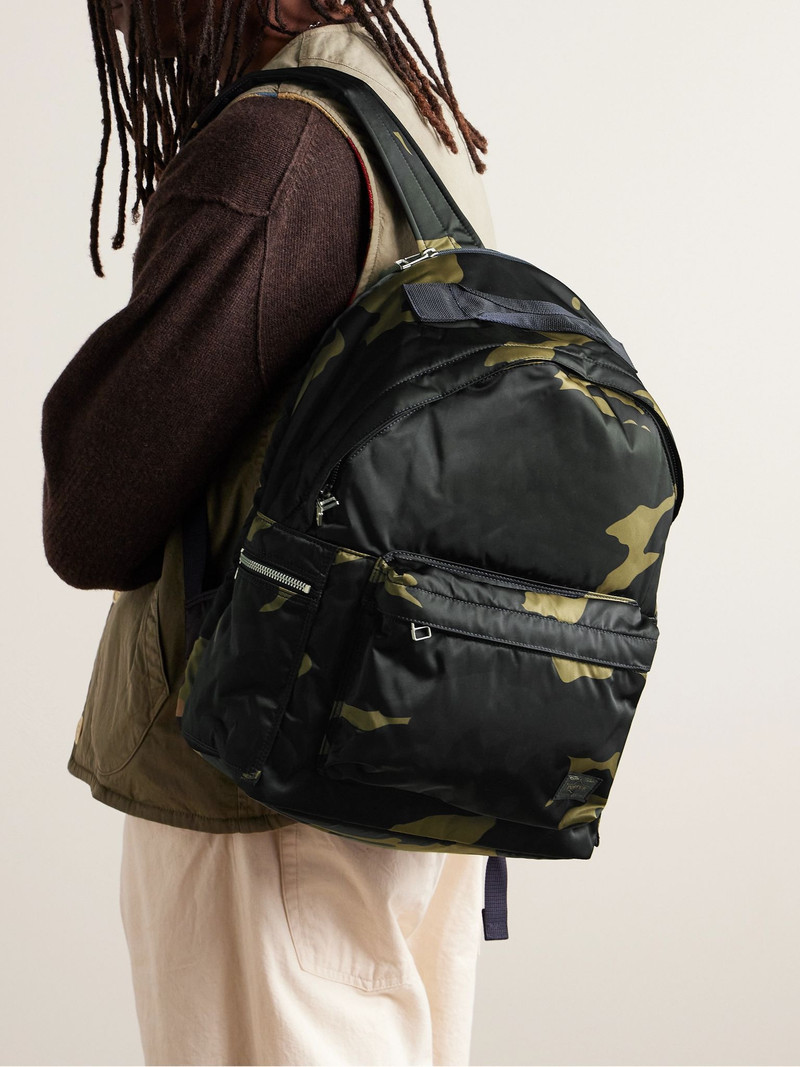 PORTER Counter Shade Daypack Mesh-Panelled Camouflage-Print Nylon Backpack Army green outlook