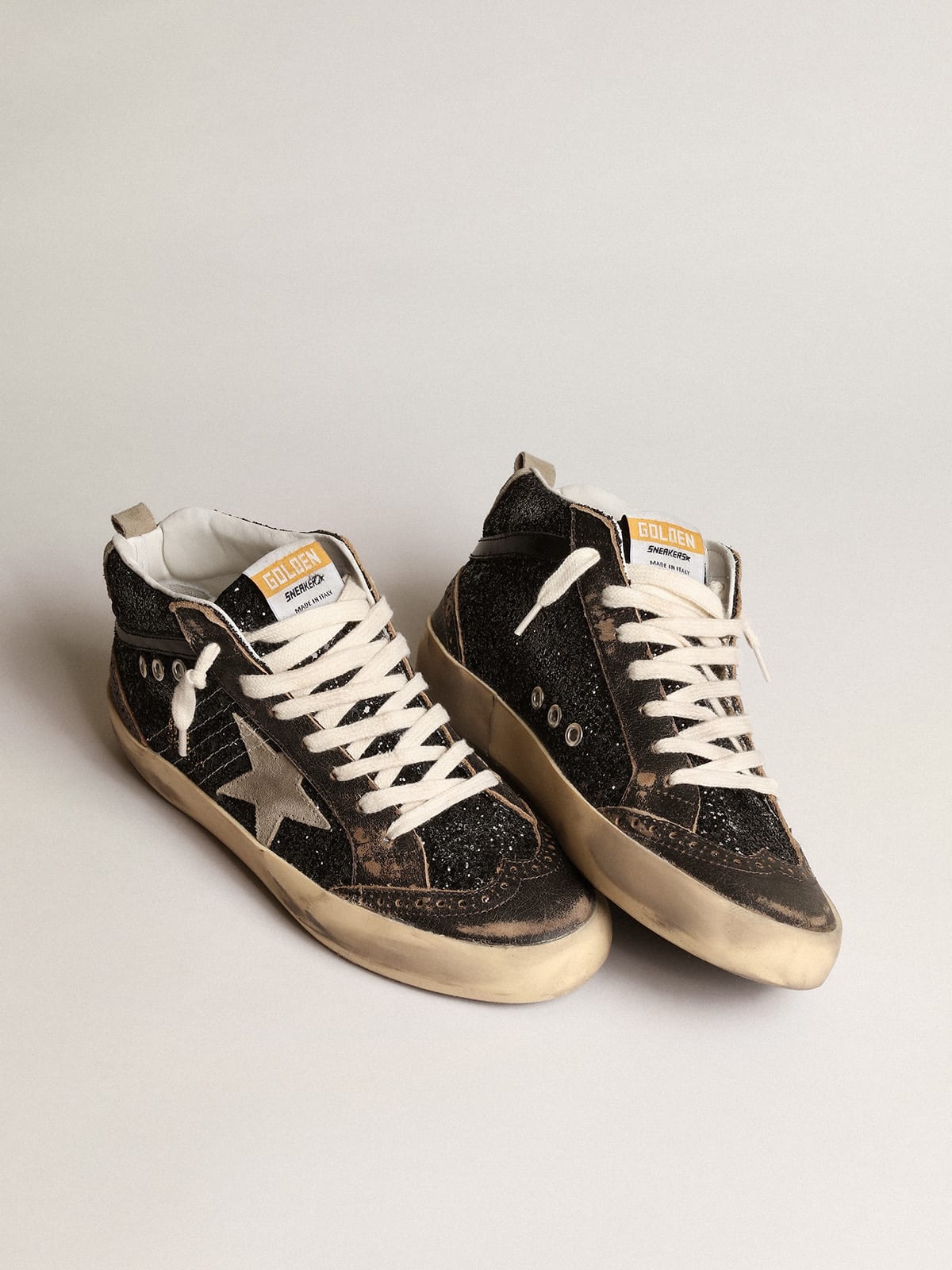 Mid Star in black glitter with dove-gray suede star and heel tab - 2