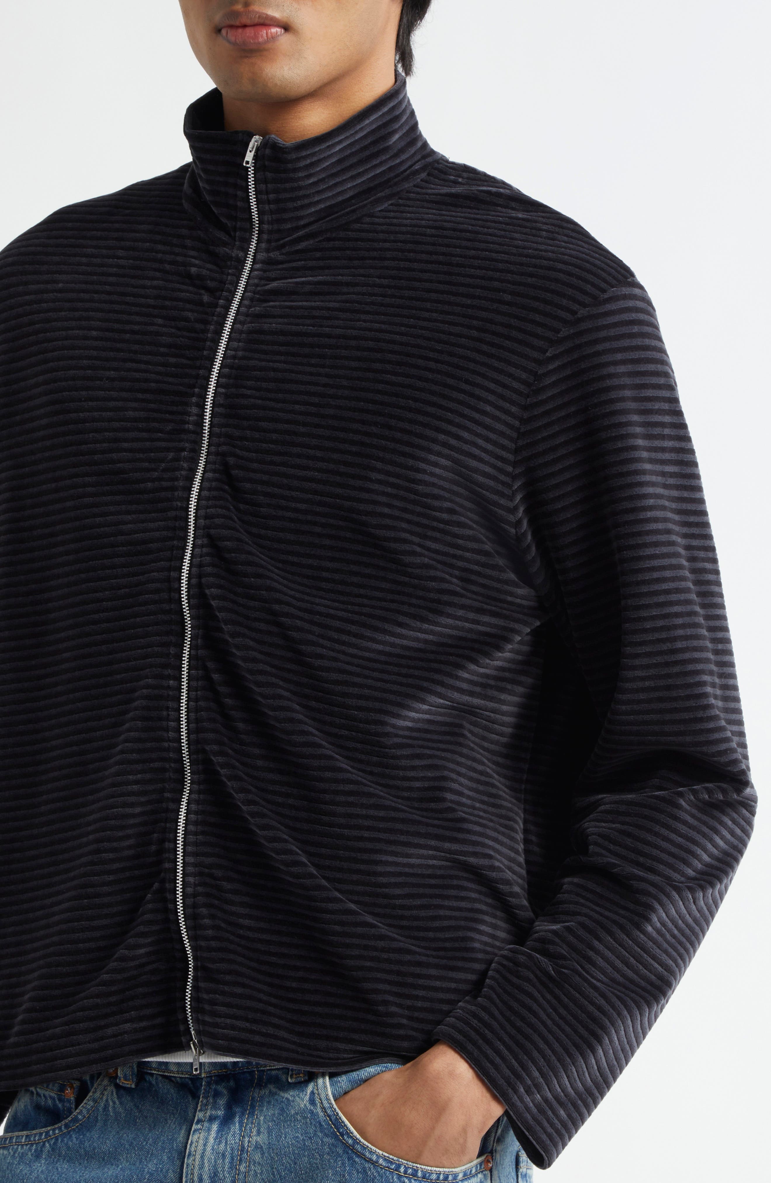 OUR LEGACY Phantom Stripe Shrunken Velour Zip Jacket in Phantom Stripe Velour at Nordstrom - 4