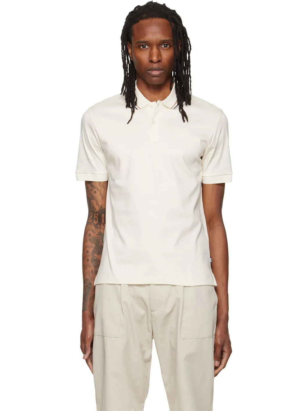 Off-White Striped Collar Slim-Fit Cotton Polo - 1