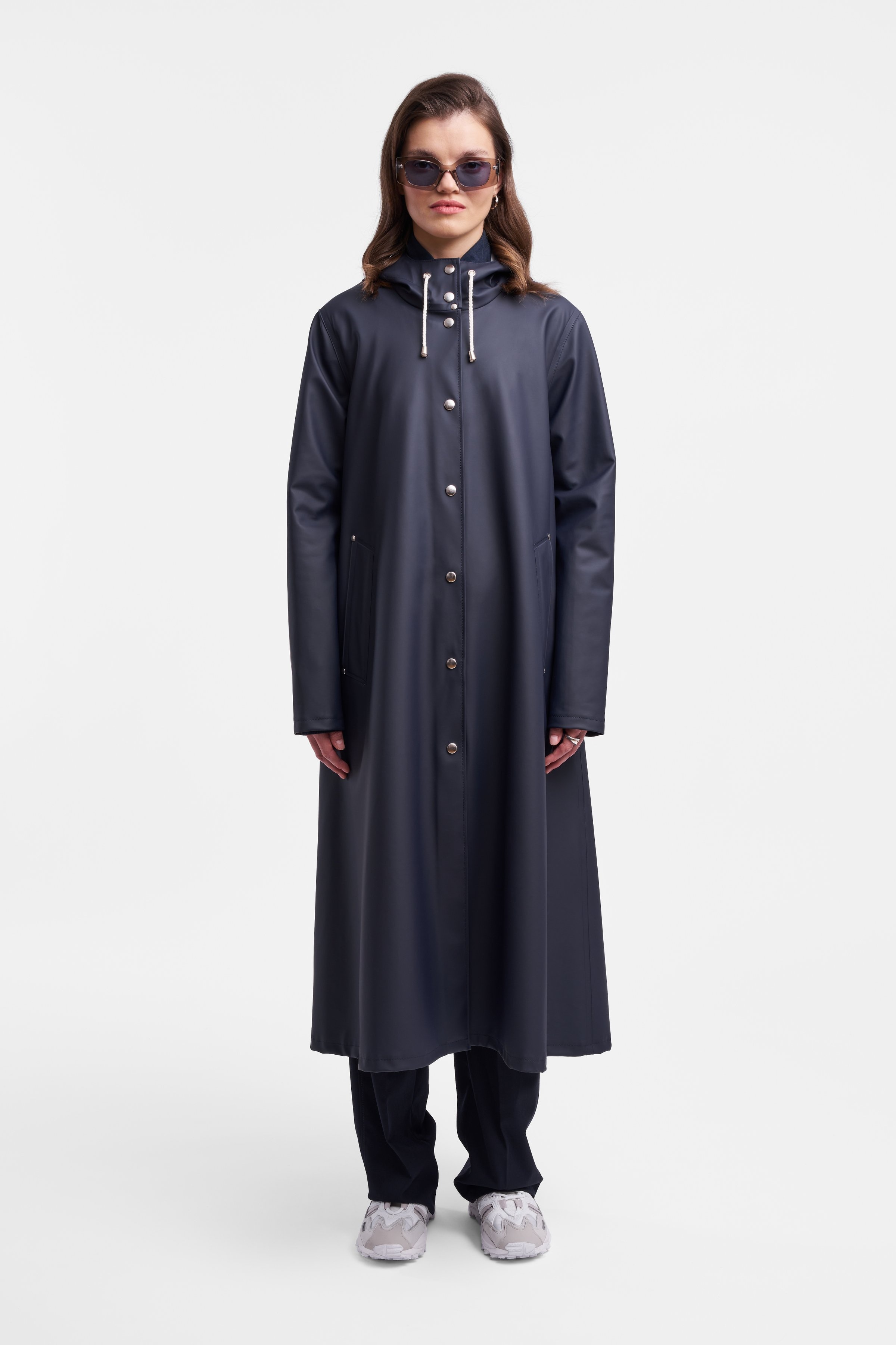 Mosebacke Long Print Raincoat Navy - 2