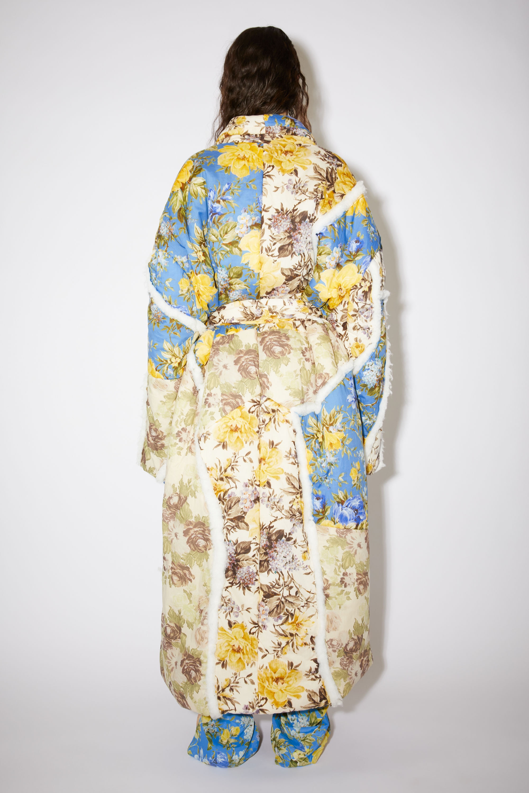 Patch flower print padded coat - Beige - 4