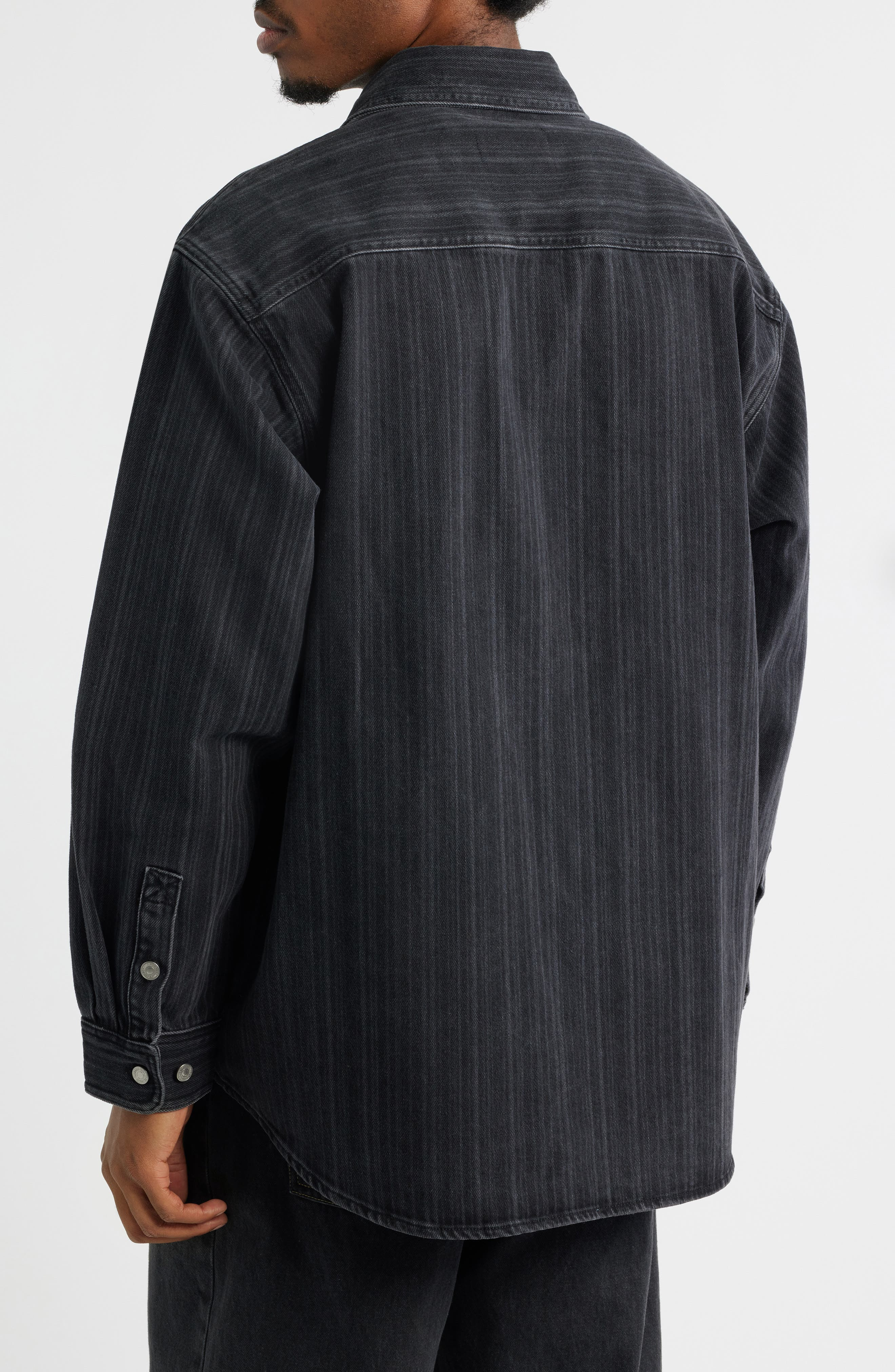 Carhartt Work In Progress Rylan Stripe Cotton Denim Button-Up Shirt Jacket in Rylan Stripe Black at  - 2