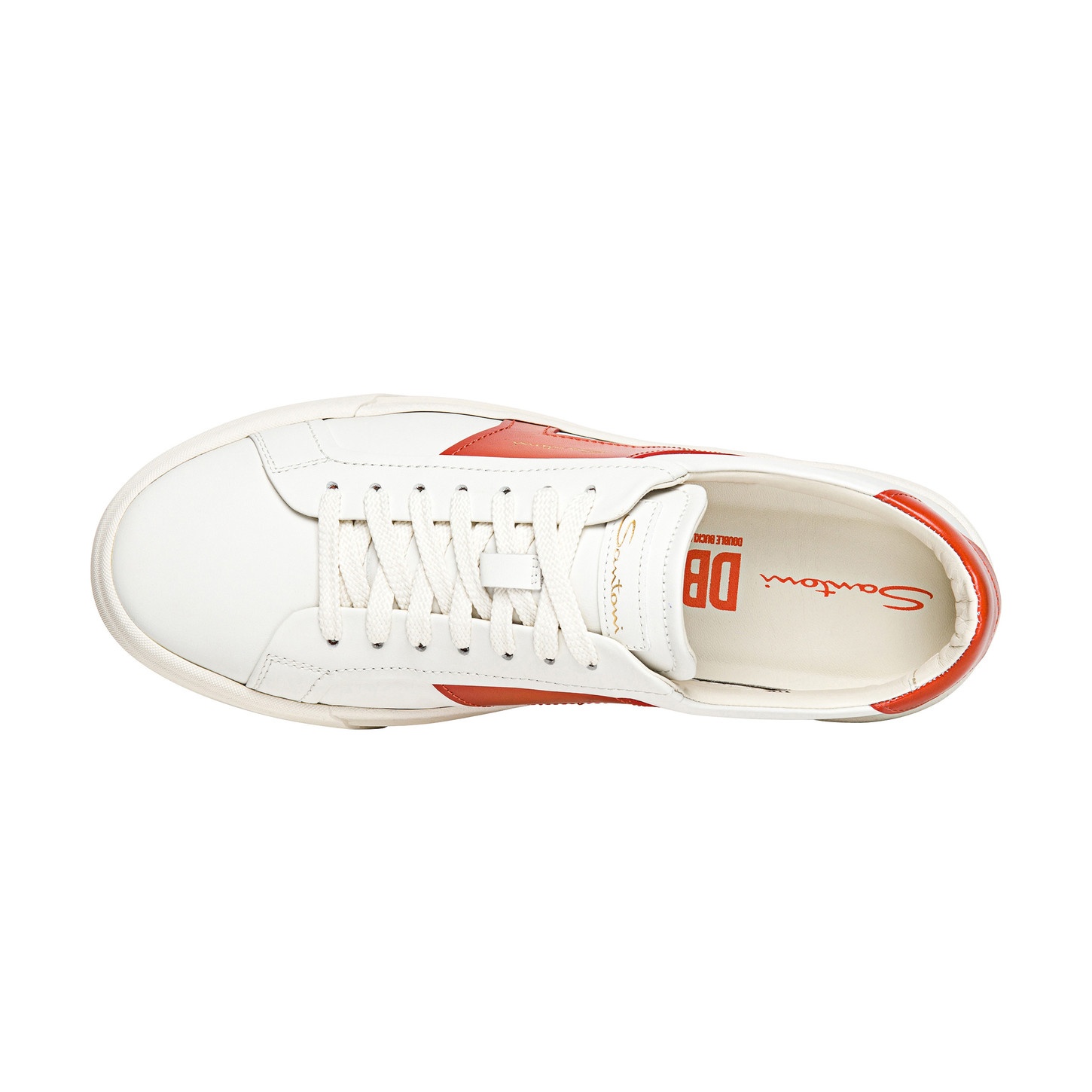 Men’s white and orange leather double buckle sneaker - 5
