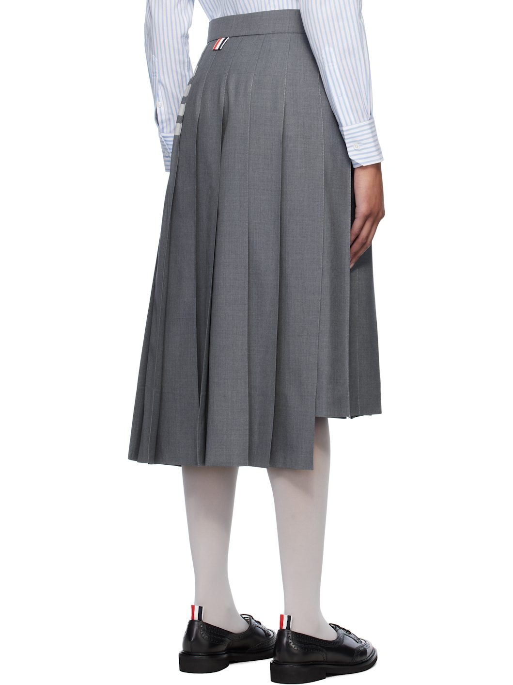 Gray Plain Weave 4-Bar Pleated Midi Skirt - 3