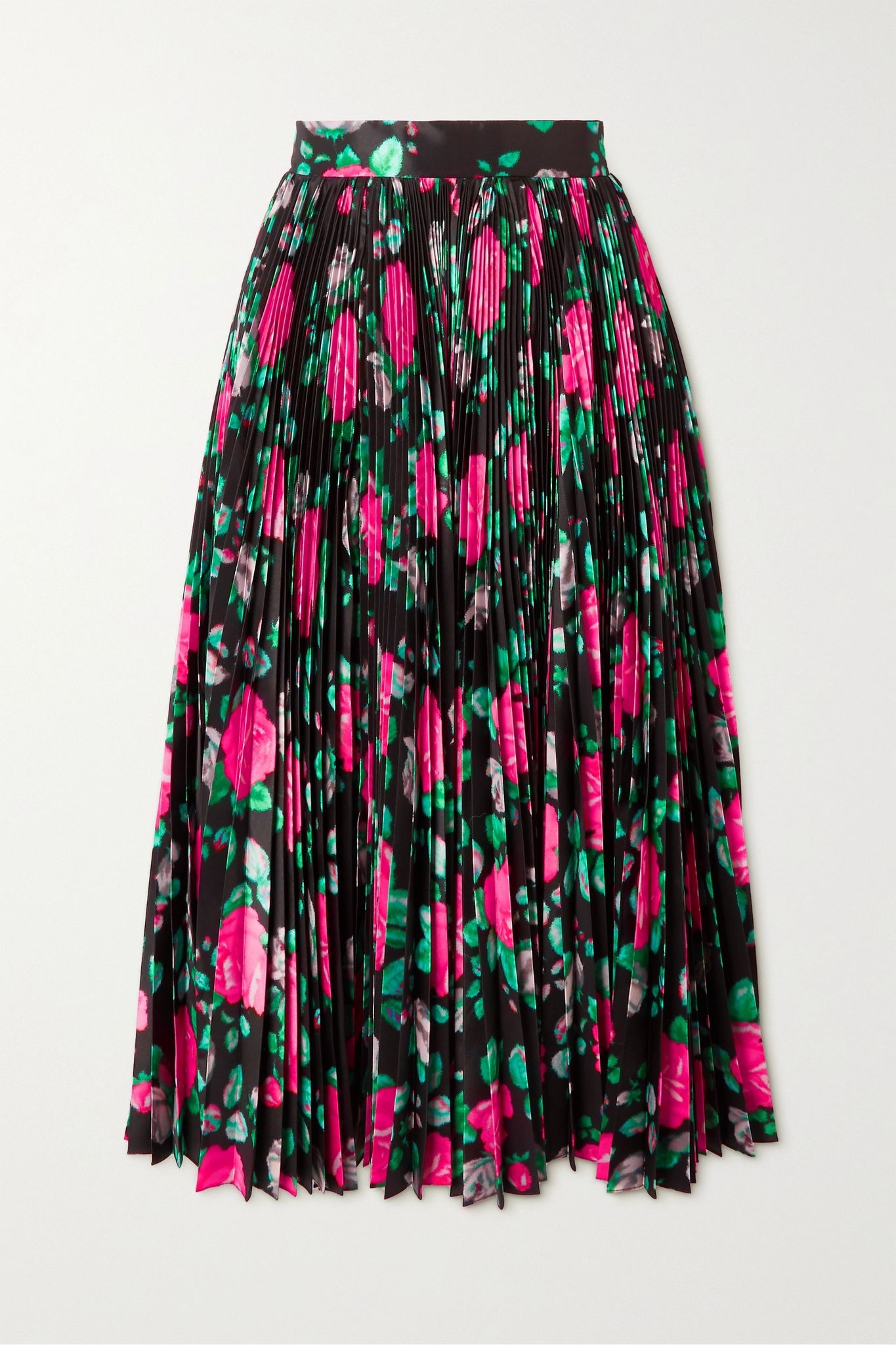 Pleated floral-print taffeta midi skirt - 1