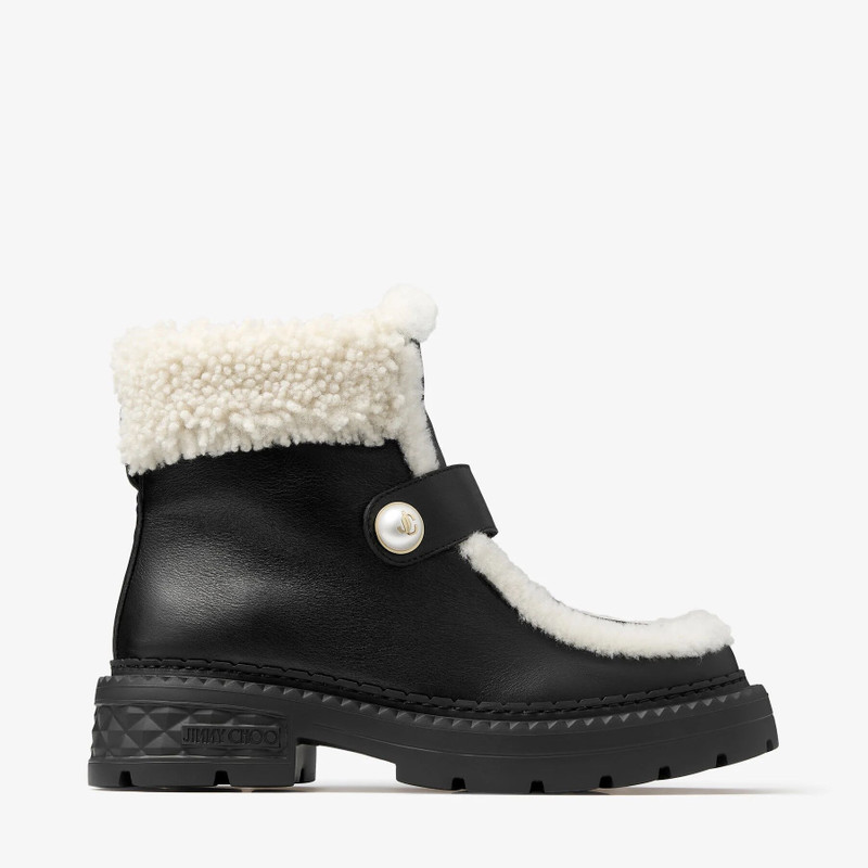 Shea Ankle Boot Flat Black Leather Shearling Ankle Boots 1
