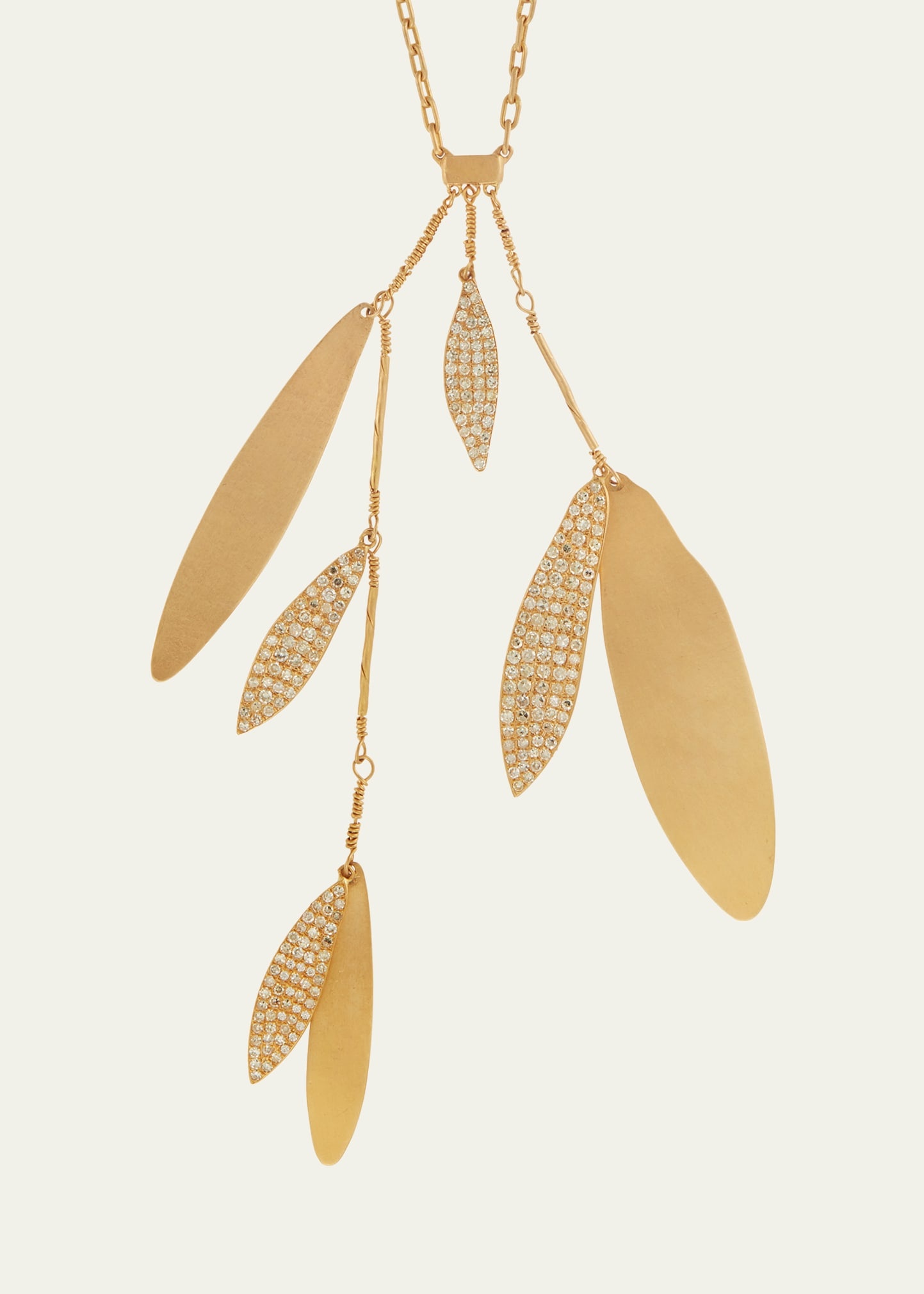 18K Yellow Gold Falling Leaves Lariat Necklace with Diamonds, 18"L - 2