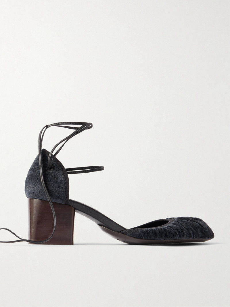 Micro Ballerina Leather-trimmed Ruched Velvet Pumps 1