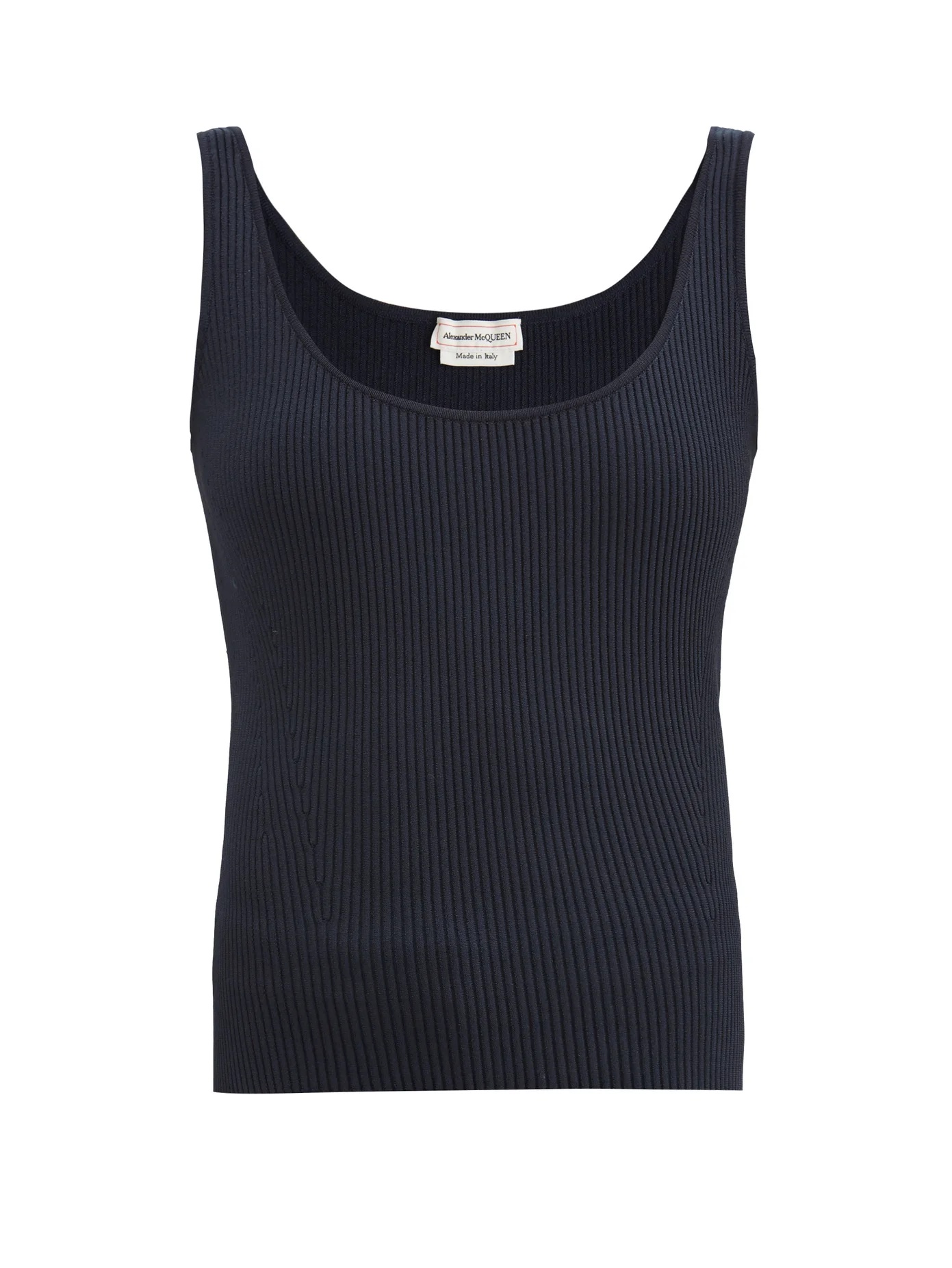 Round-neck ribbed tank top - 1