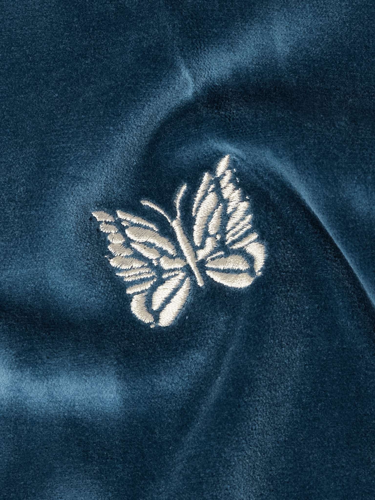 Webbing-Trimmed Logo-Embroidered Cotton-Blend Velour Hoodie - 4