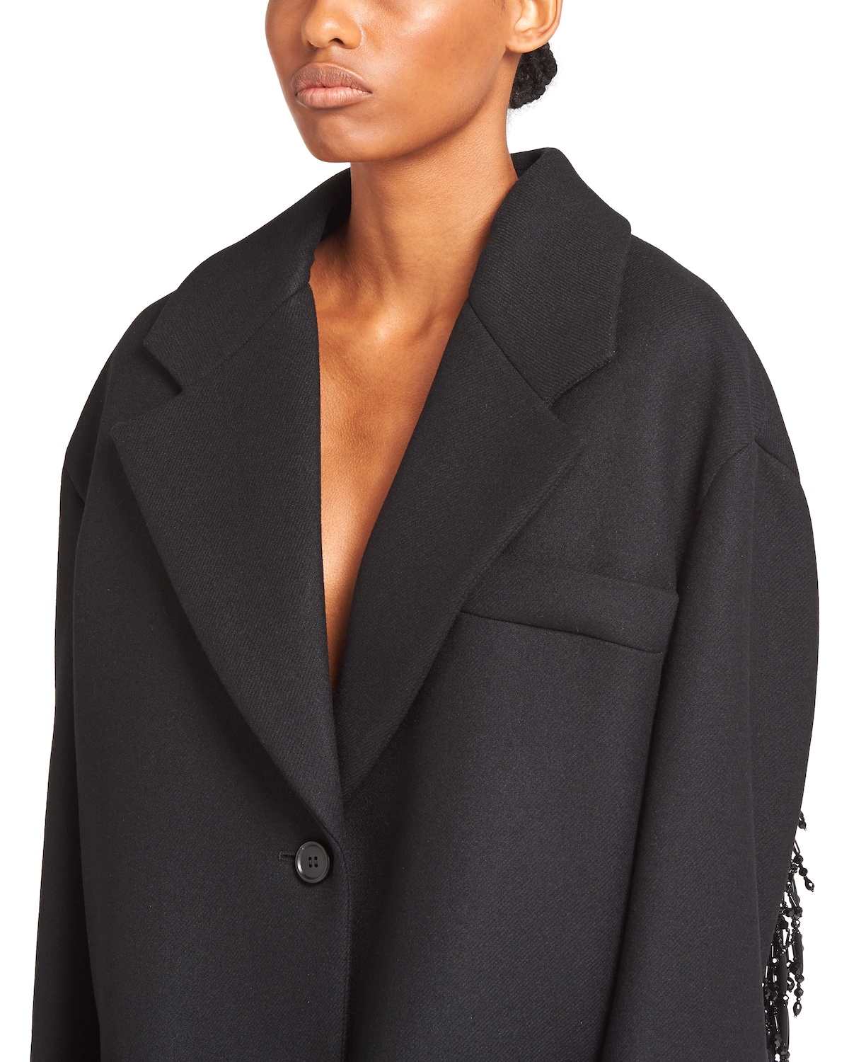 Embellished single-breasted textured wool coat - 5