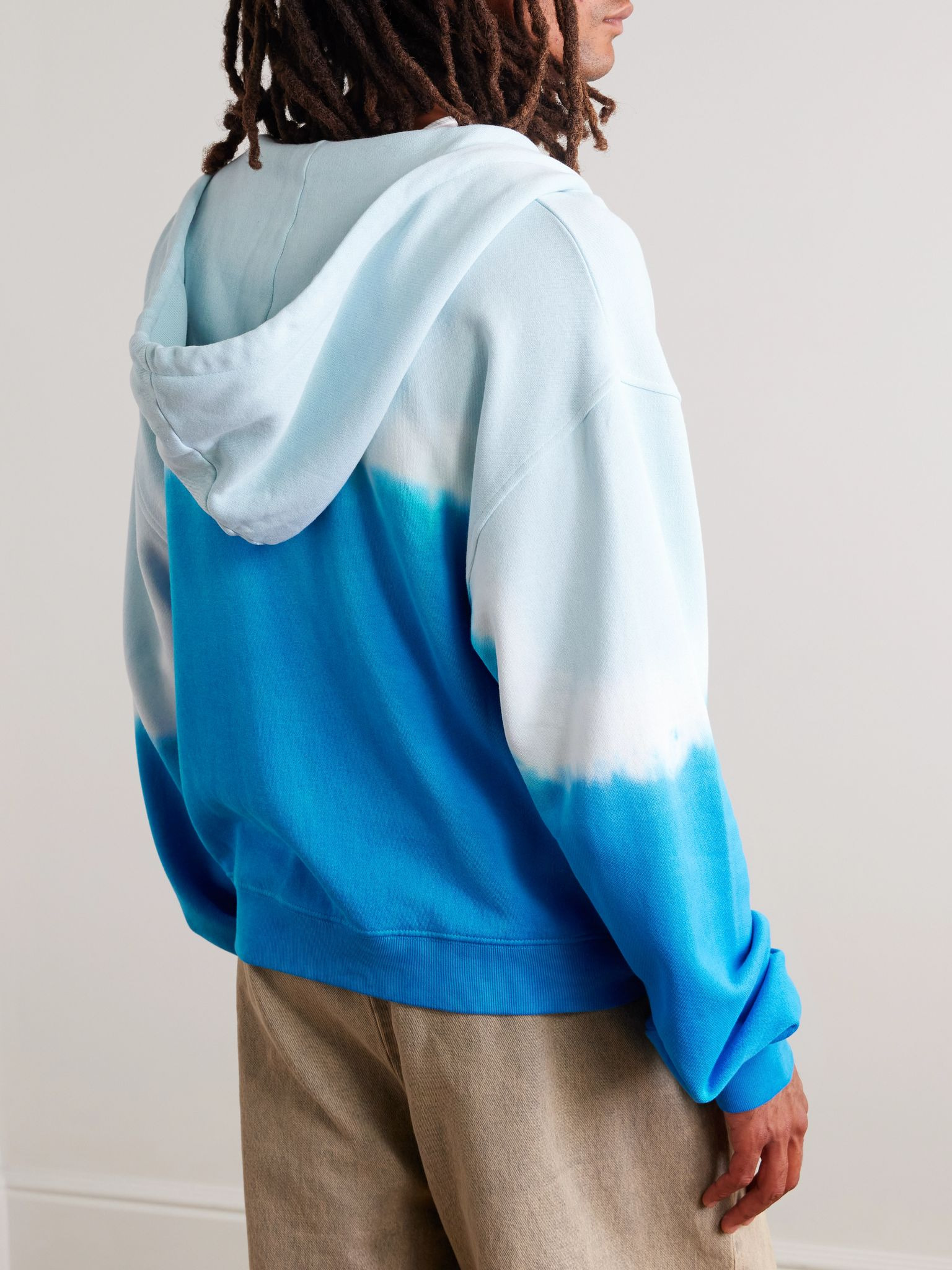 Daily Embroidered Tie-Dyed Cotton-Blend Jersey Zip-Up Hoodie Blue - 3