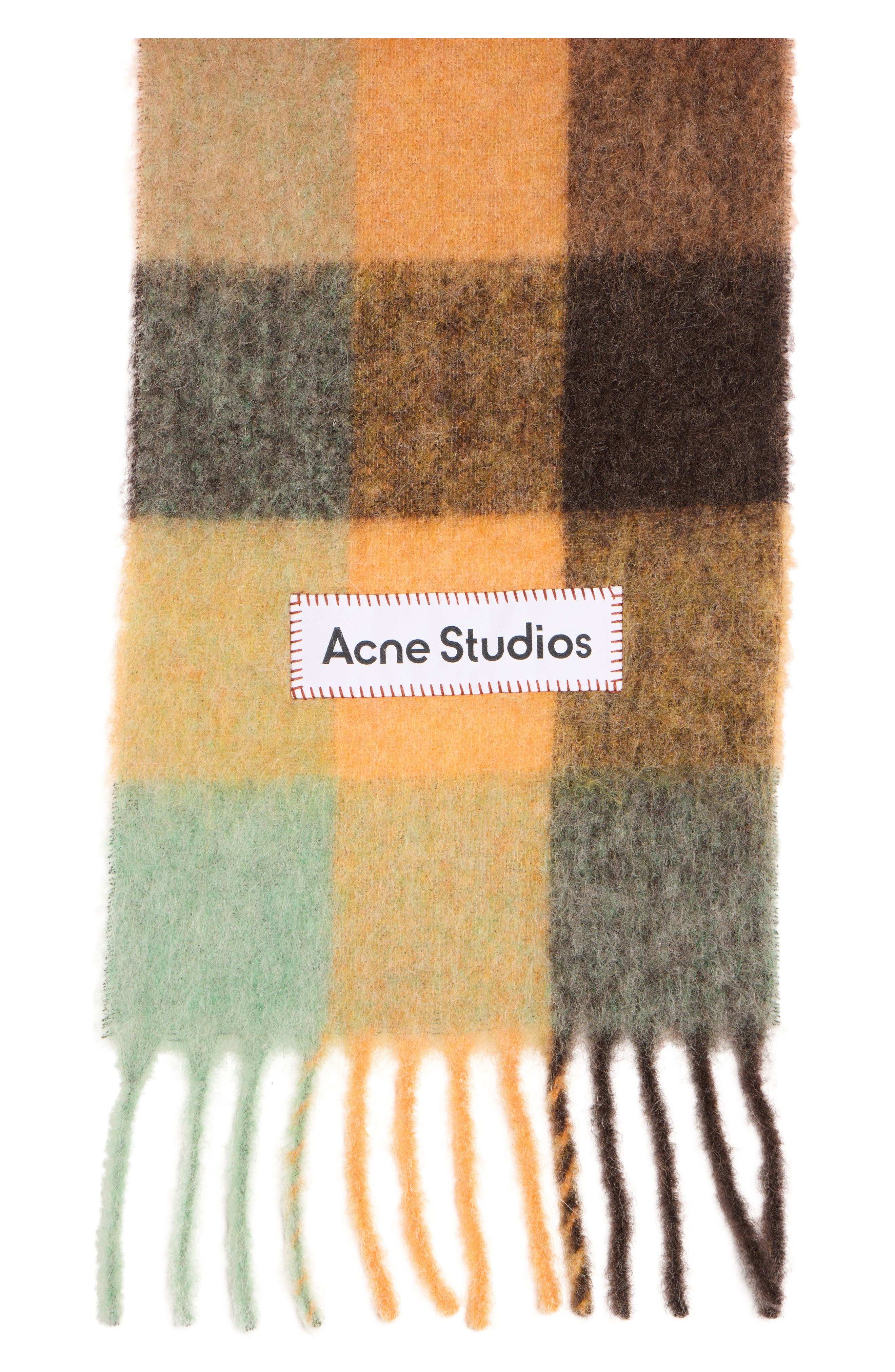Acne Studios Vally Plaid Alpaca, Wool & Mohair Blend Scarf in Chestnut Brown/Yellow/Green at Nordstr - 4