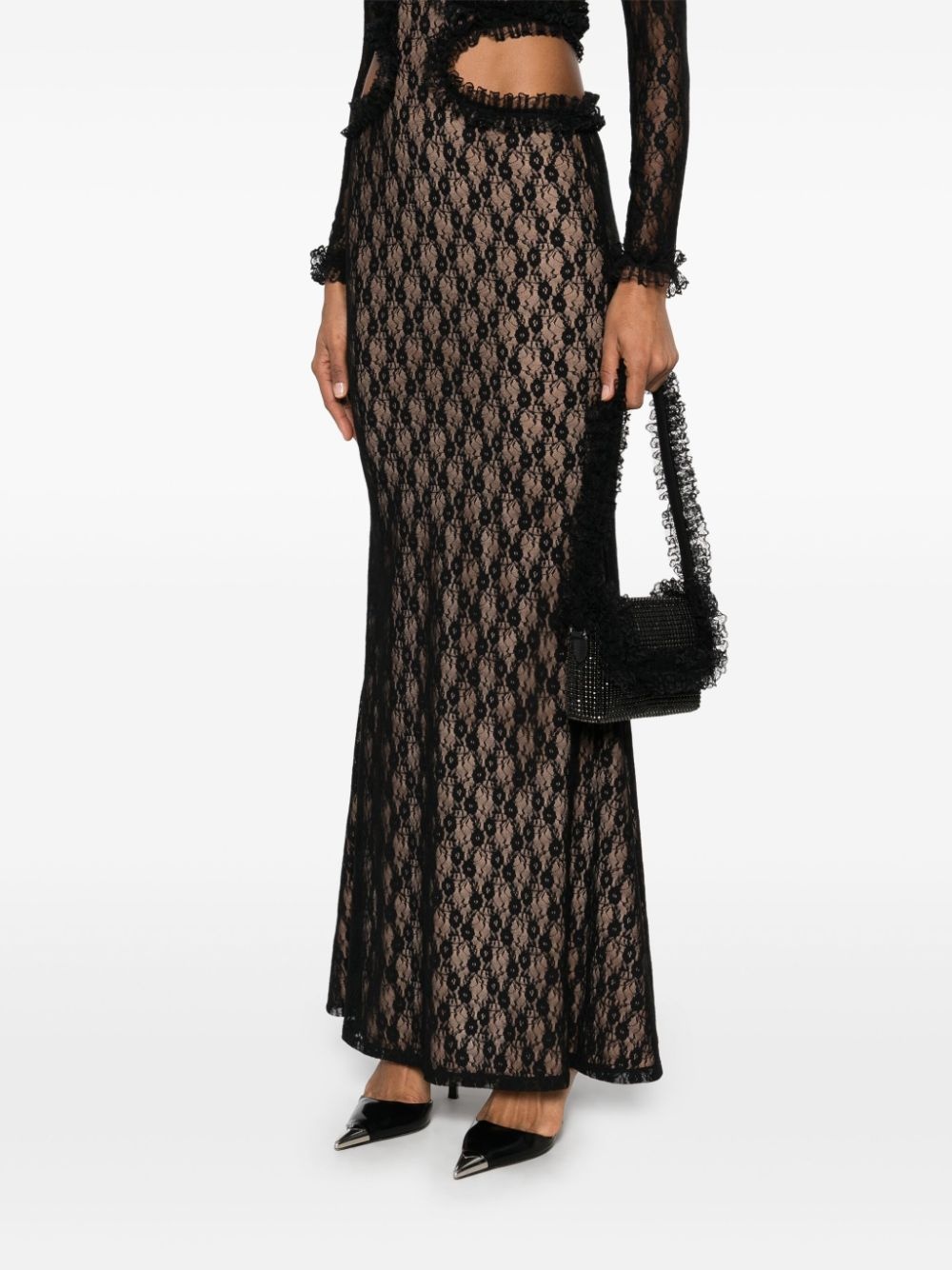 crystal-embellished lace-detail shoulder bag - 2