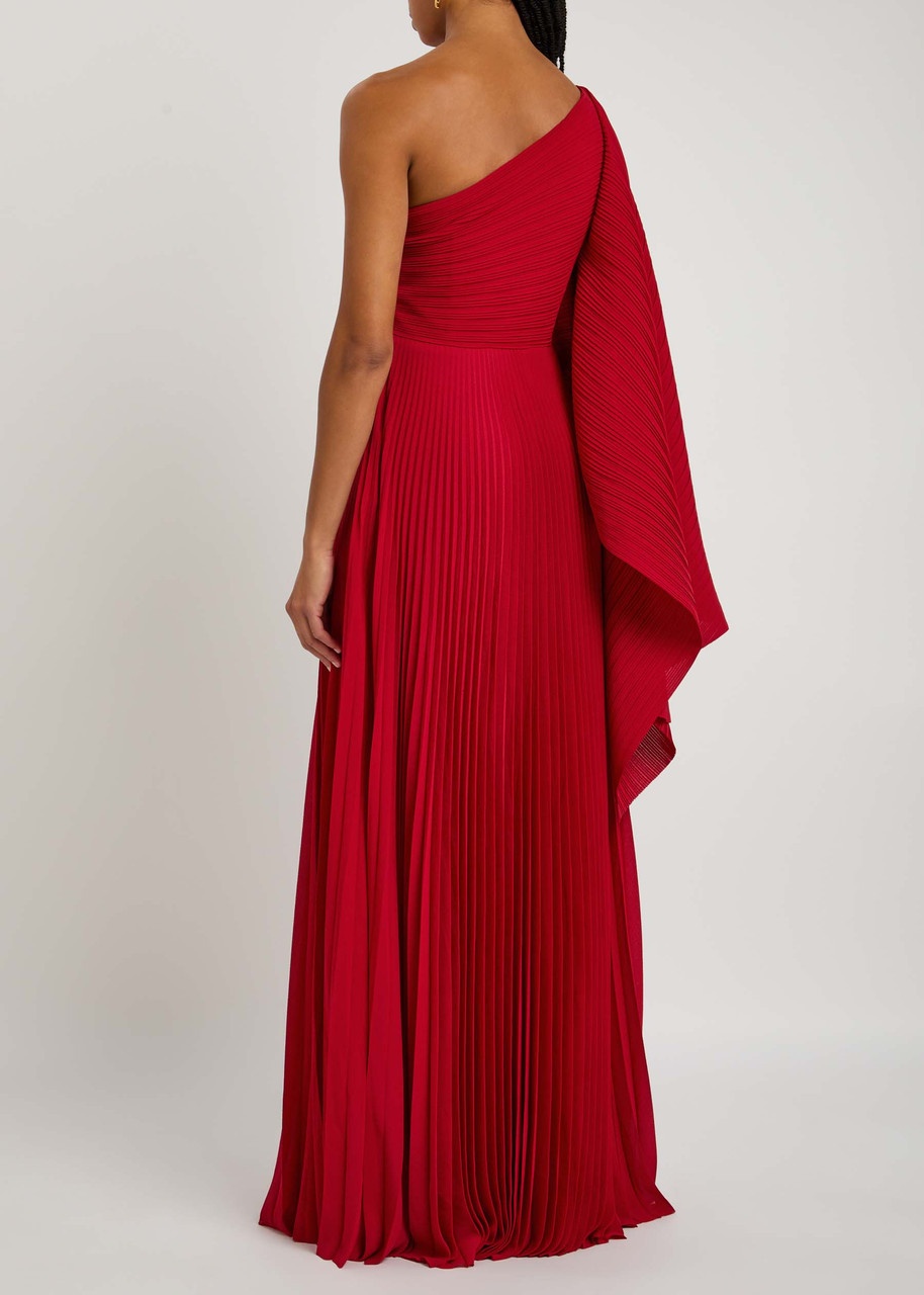 Solace London Draped One-shoulder Plissé Gown - 3