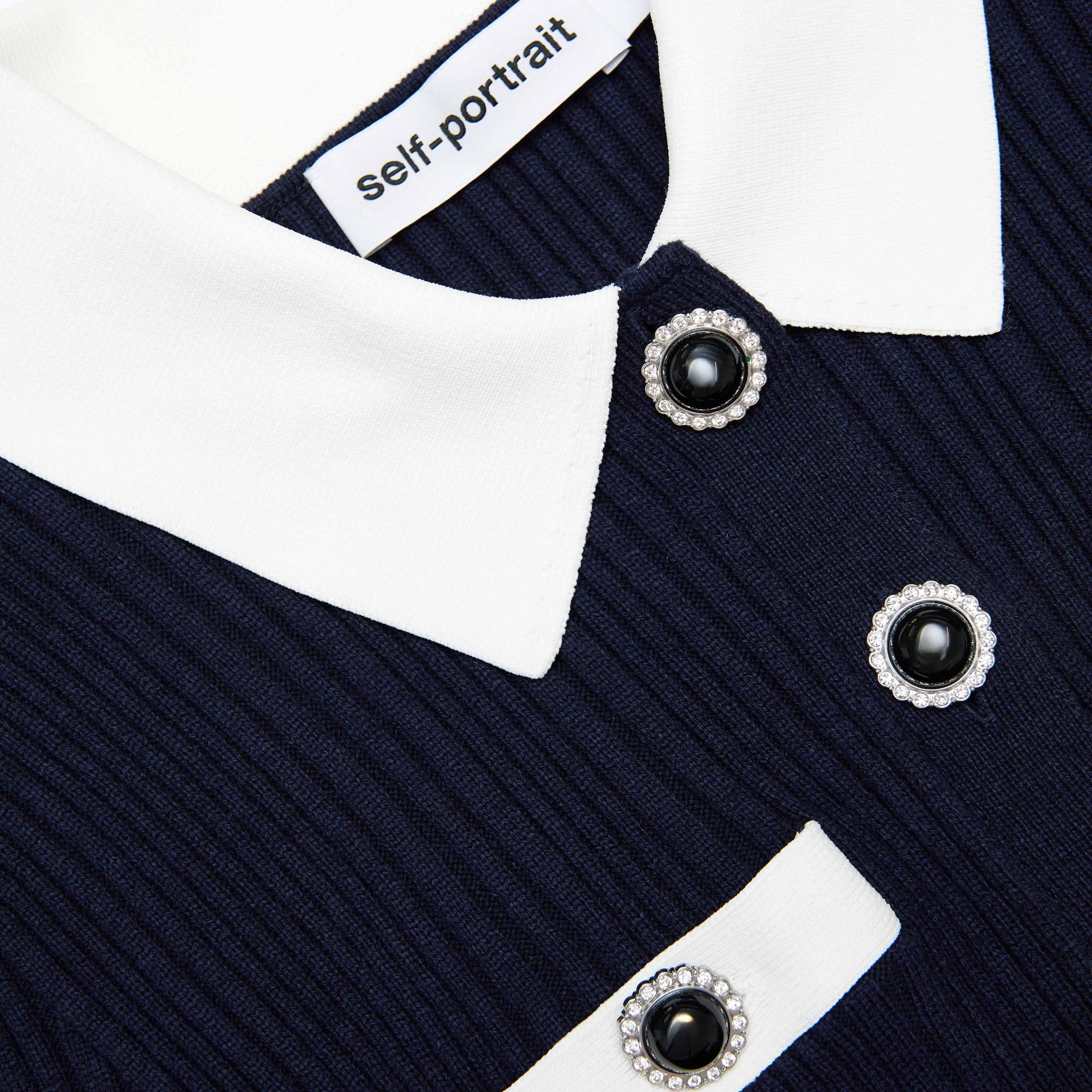 Navy Contrast Collar Knit Mini Dress - 5