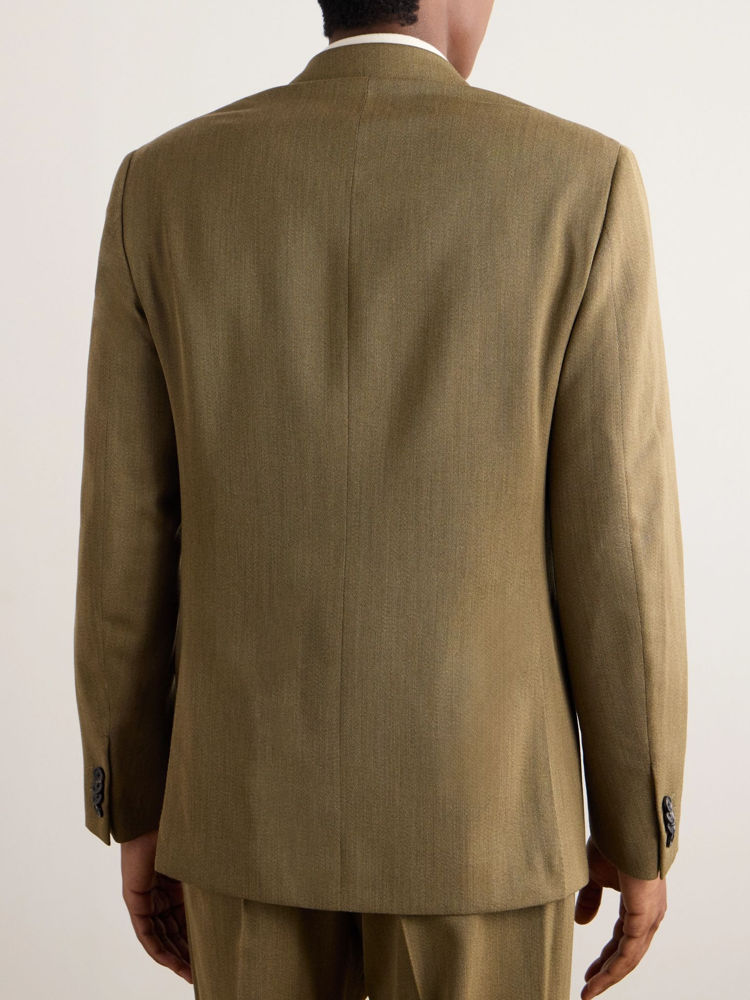 Double-Breasted Virgin Wool-Twill Suit Jacket Beige - 3