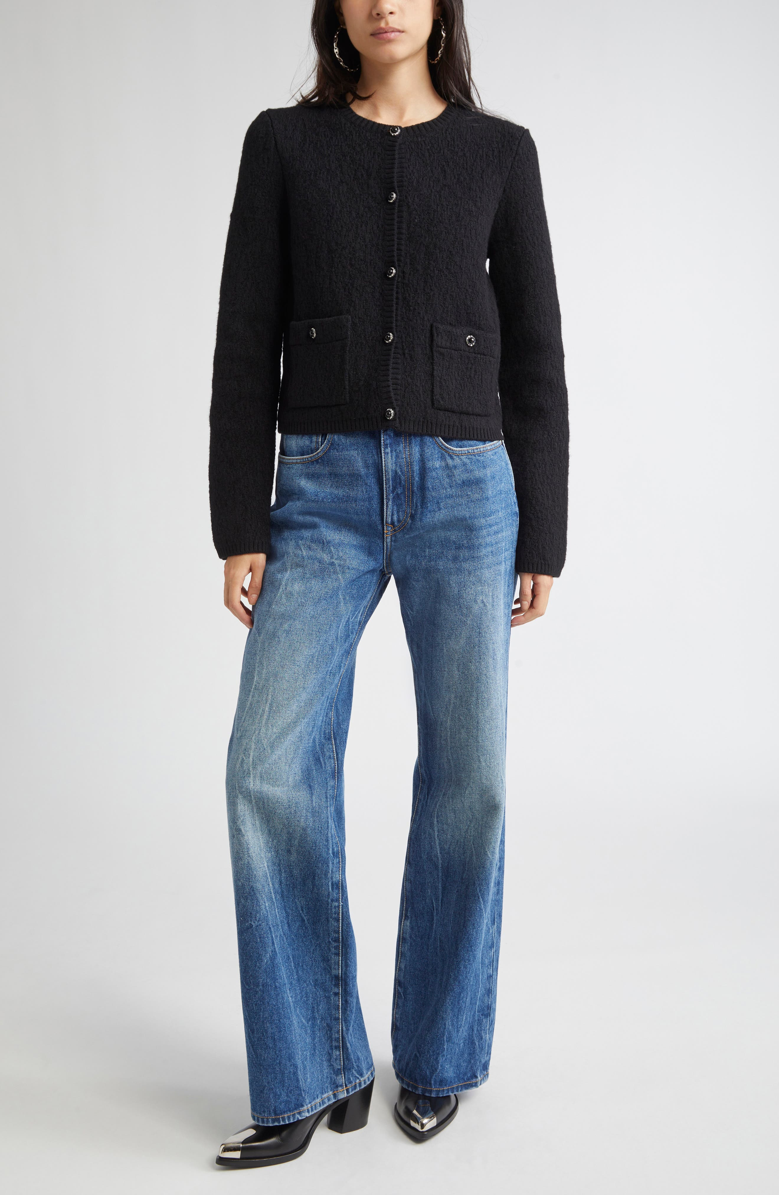 Rabanne Wool Blend Cardigan in Black at Nordstrom - 2