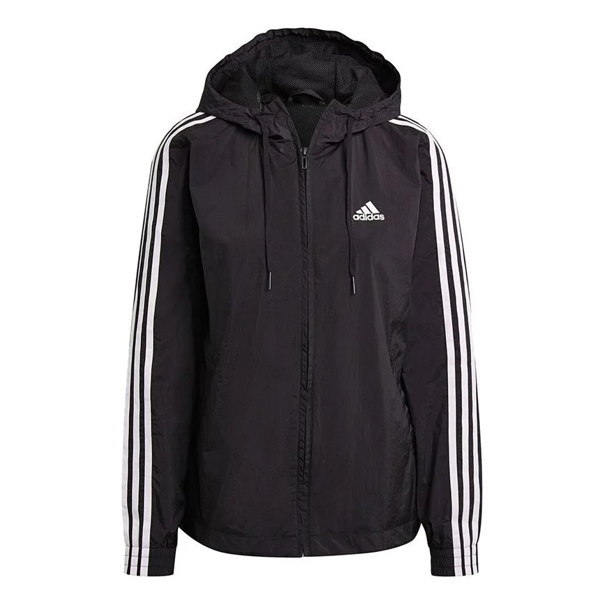 (WMNS) adidas 3-Stripes Hooded Windbreaker Jacket 'Black White' GR9602 - 1