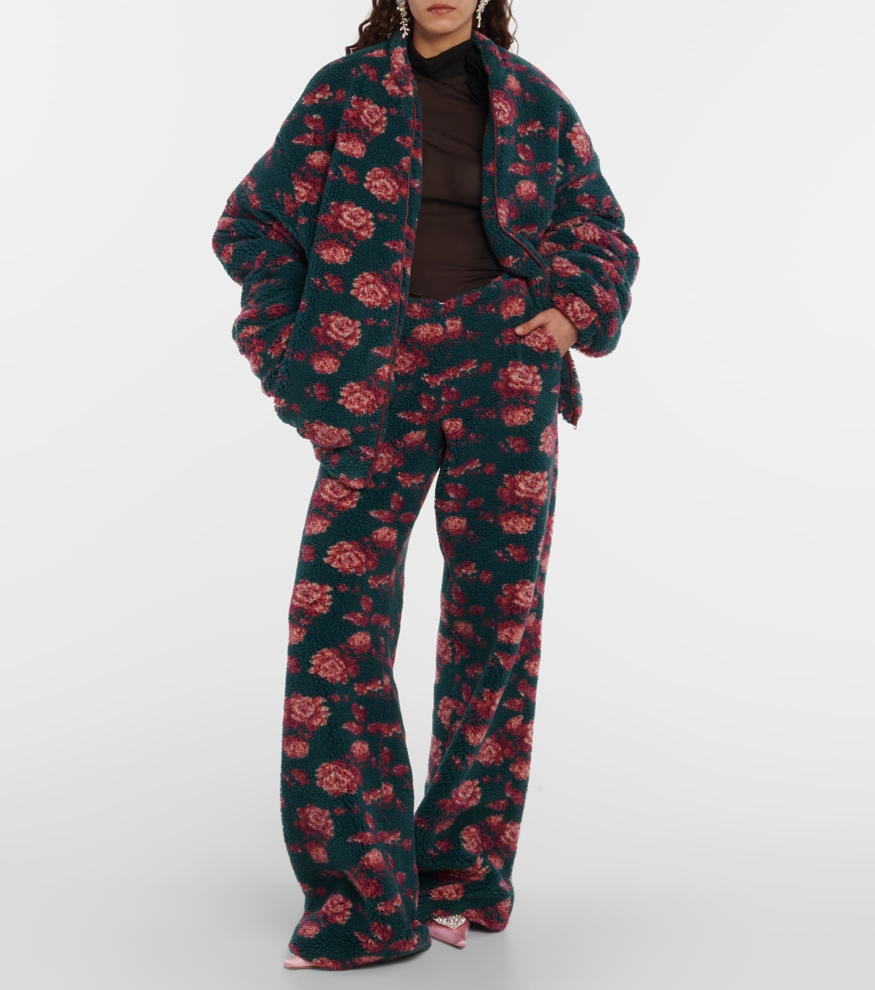 High-rise floral teddy straight pants - 2