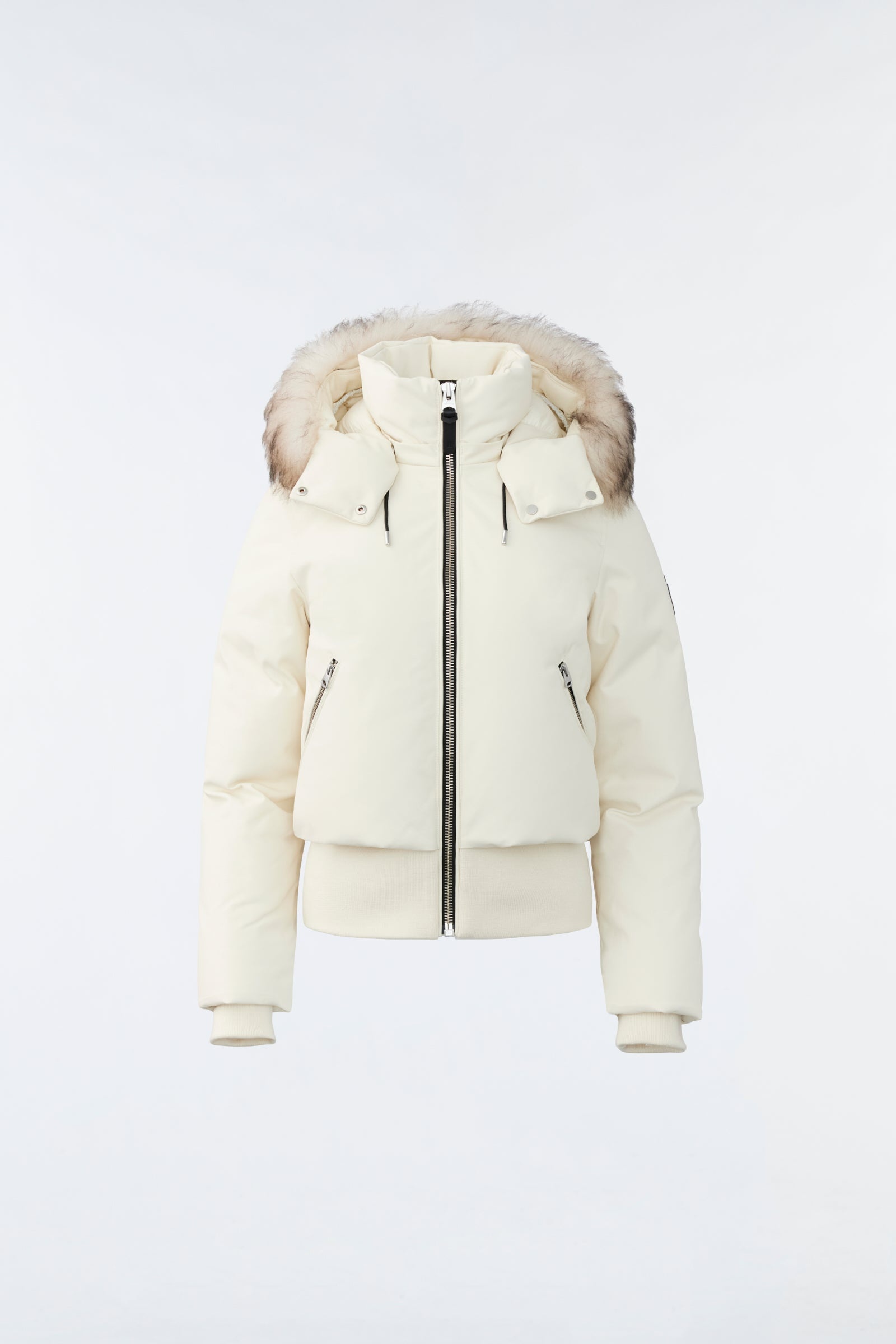 CORY Twill down bomber with removable hood and sheepskin trim for ladies - 1