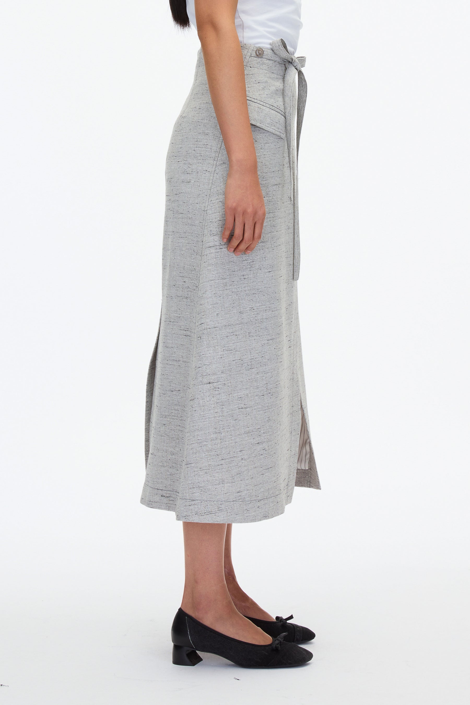 Faux Wrap Skirt with Tie Waist - 3