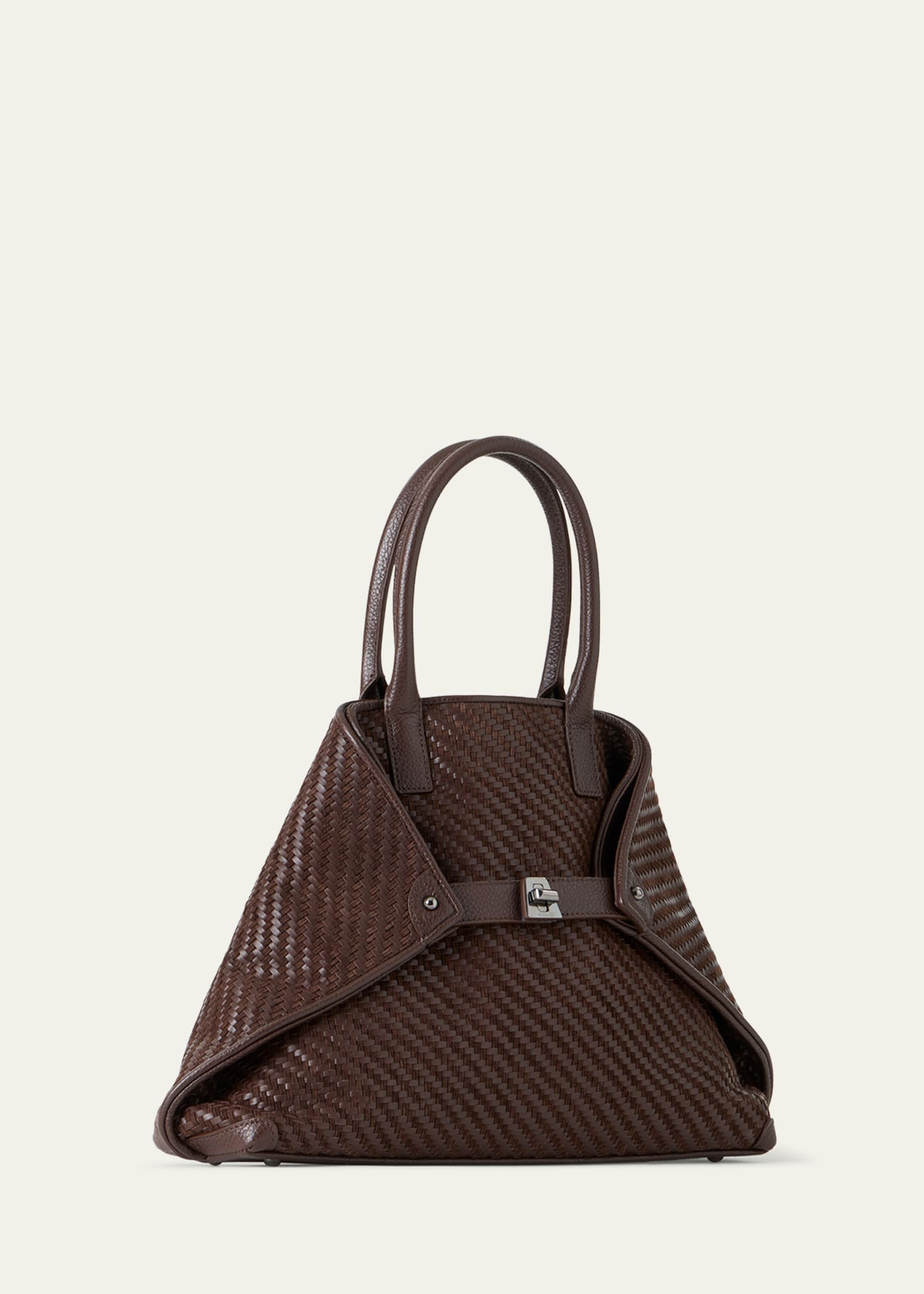 Small Woven Leather Tote Bag - 2
