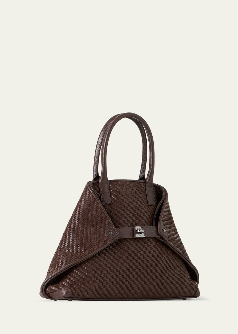 AKRIS Small Woven Leather Tote Bag outlook