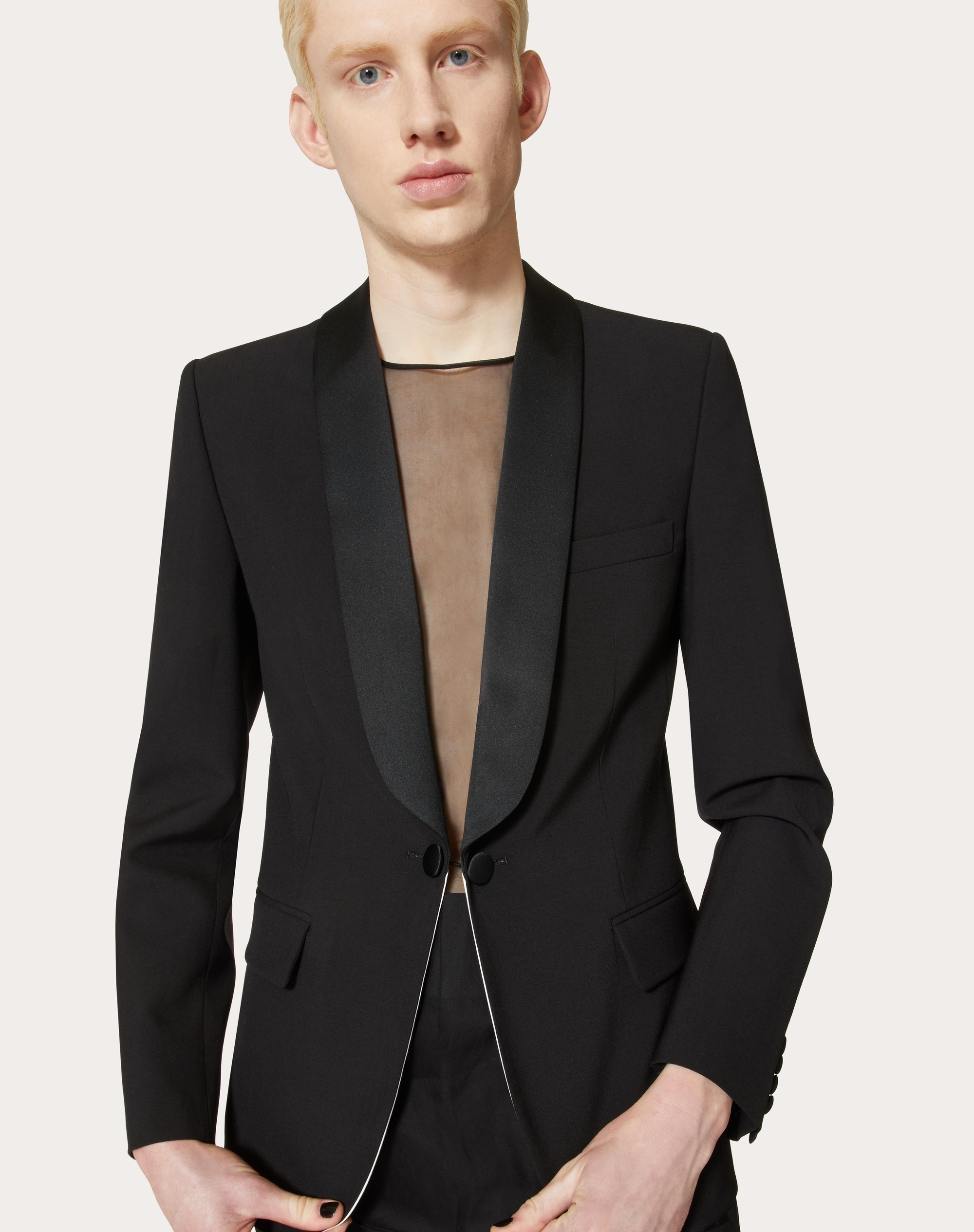 WOOL TUXEDO JACKET WITH INNER CHIFFON BIB - 5