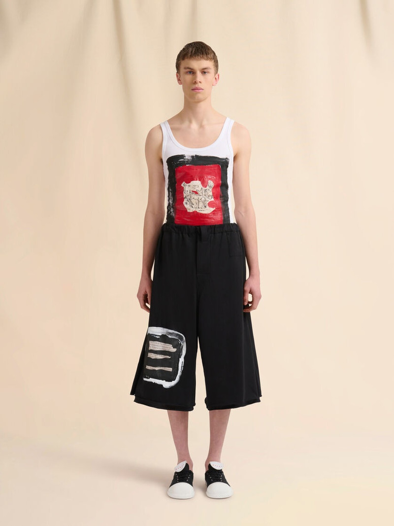 Marni BLACK COTTON 3/4 TROUSERS WITH PRINTED QUOTES outlook