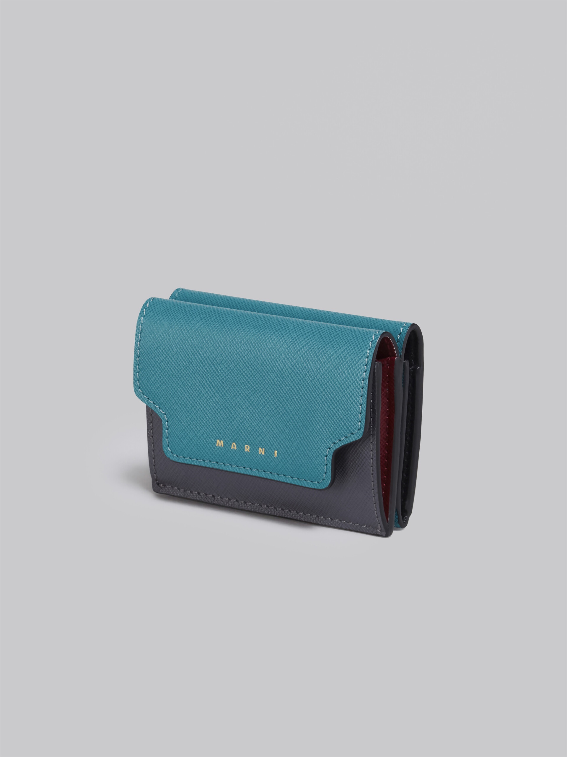BLUE GREY AND RED SAFFIANO LEATHER TRI-FOLD WALLET - 4
