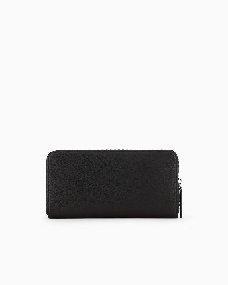 EMPORIO ARMANI ASV regenerated Saffiano leather zip-around wallet with eagle plate outlook