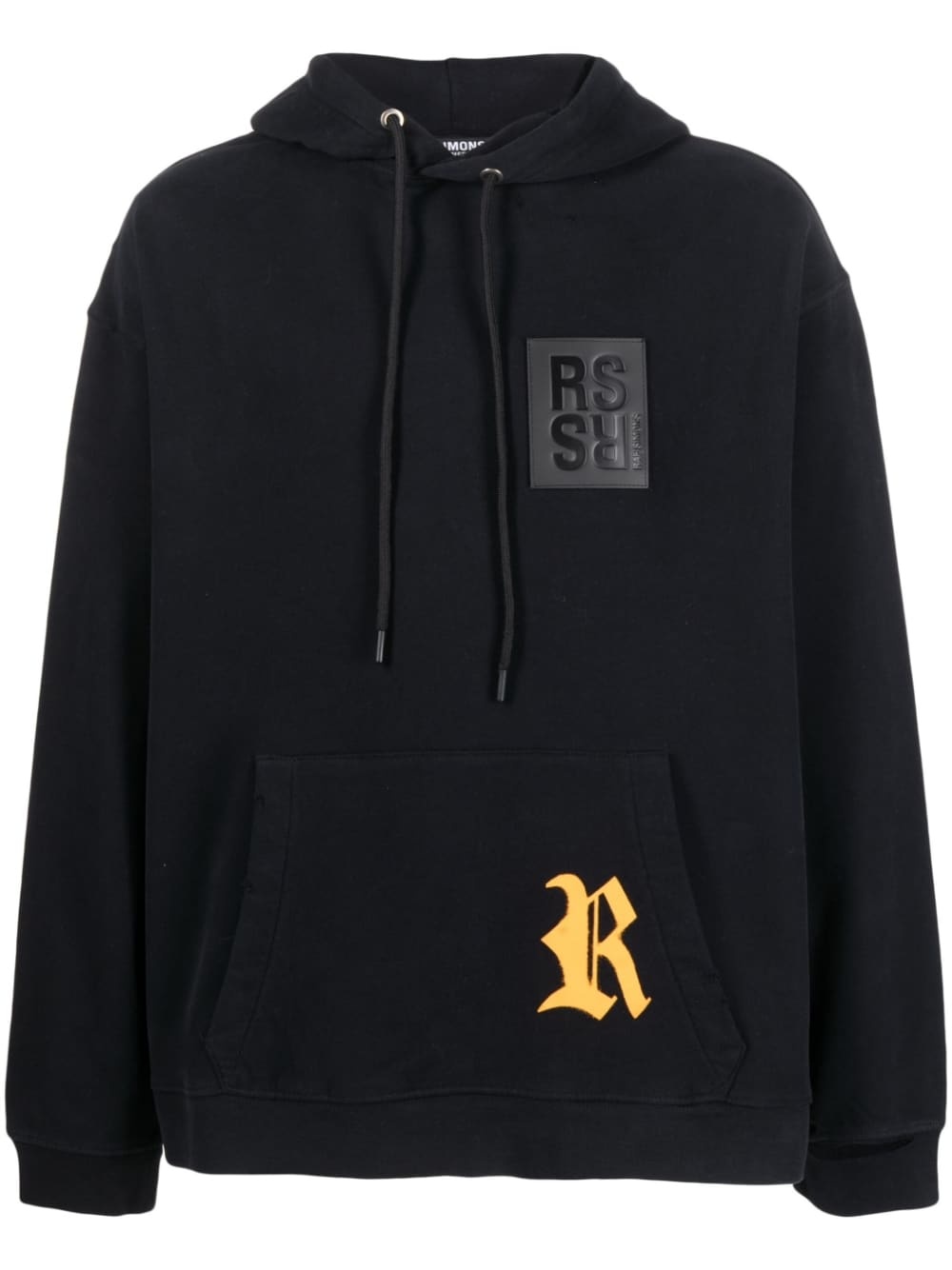 logo-patch distressed cotton hoodie - 1