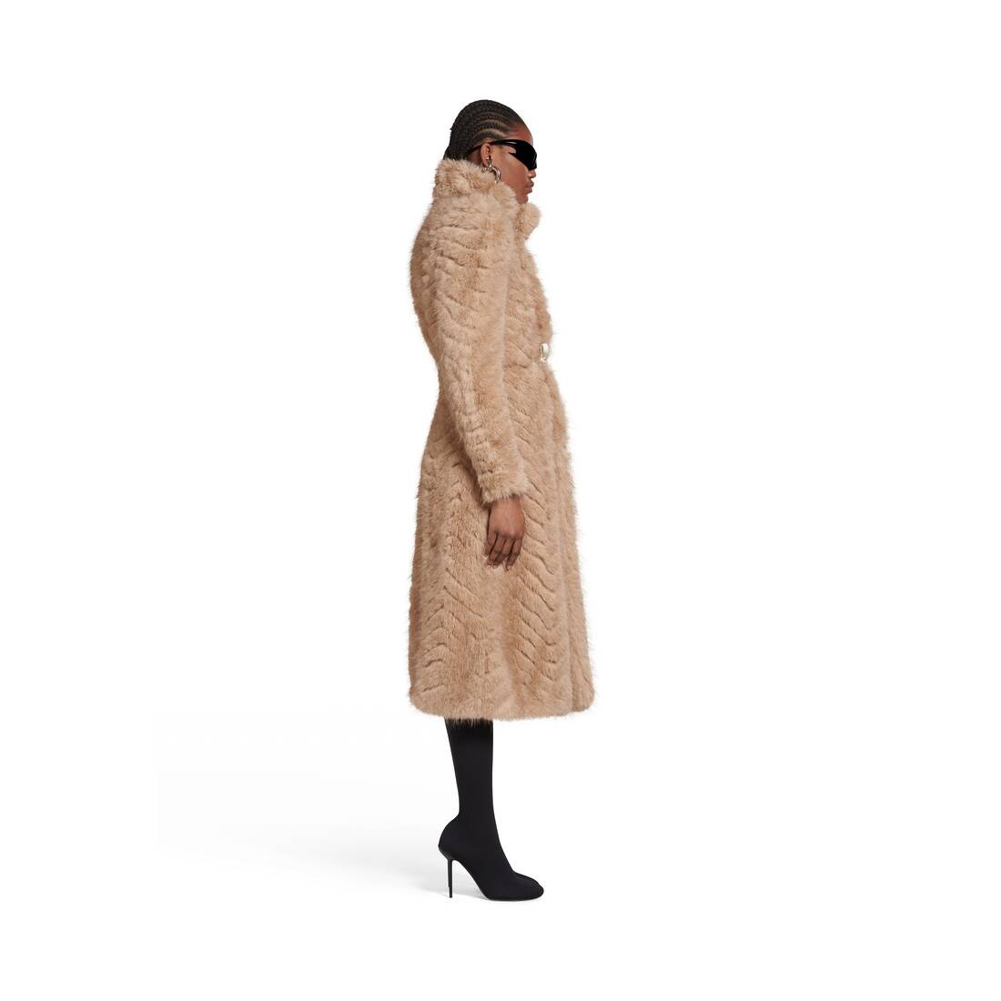 Round Shoulder Fitted Coat in Beige - 3