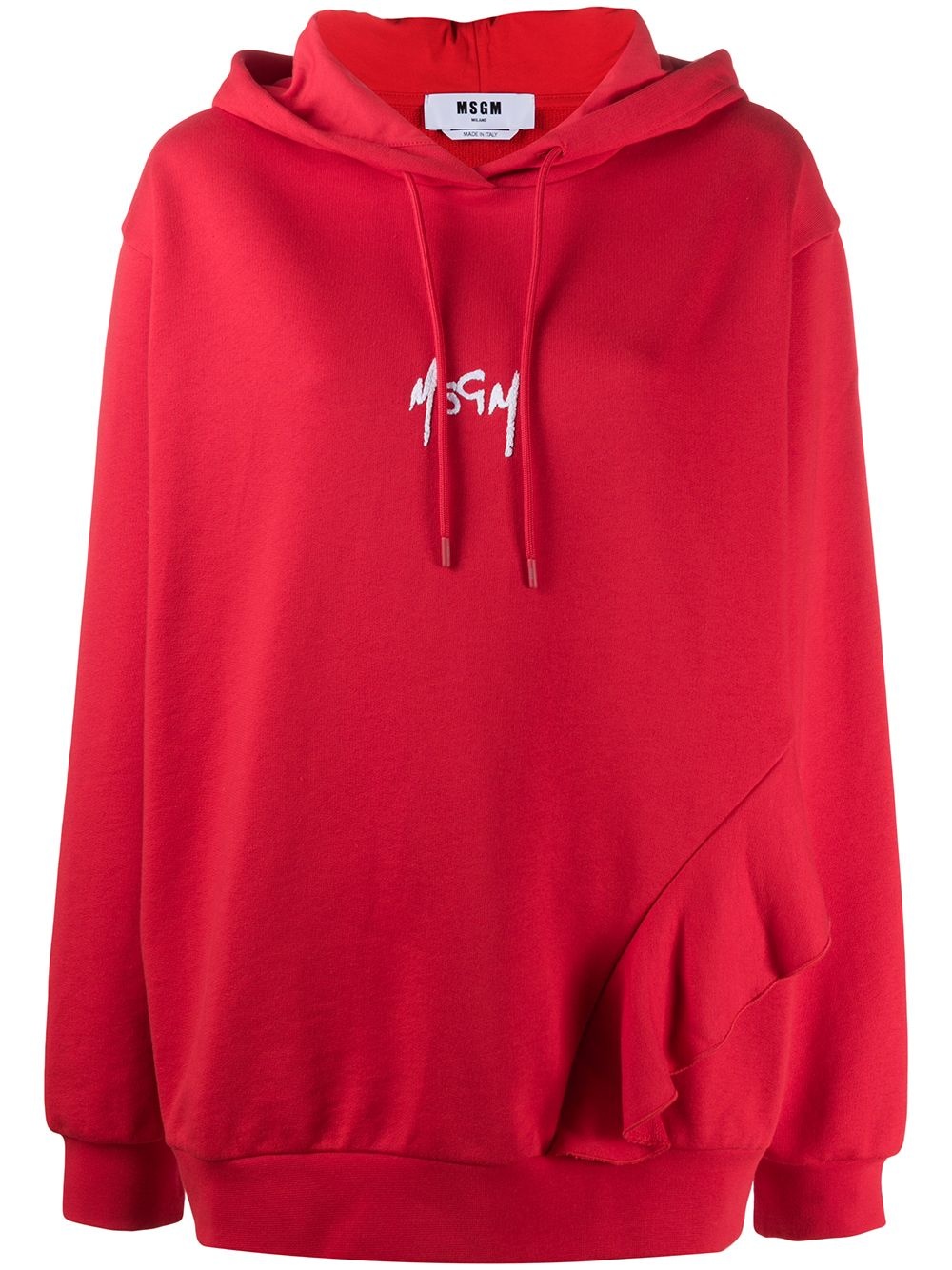 logo embroidered frill trim hoodie - 1